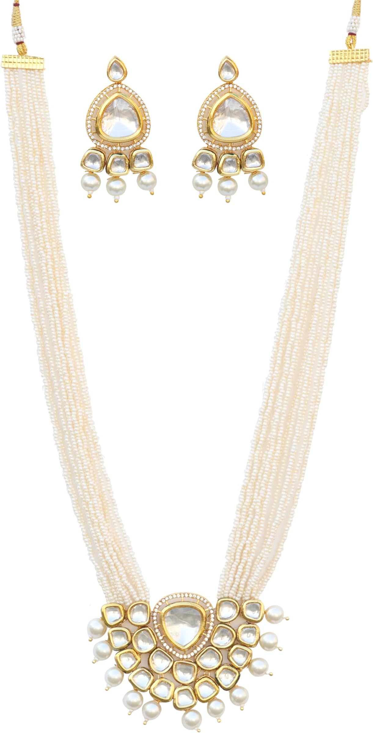 VIANA JEWELSTraditional Stylist Latest Stunning Layered Pearl White Necklace Jewellery Set with Earrings For Women/Girls