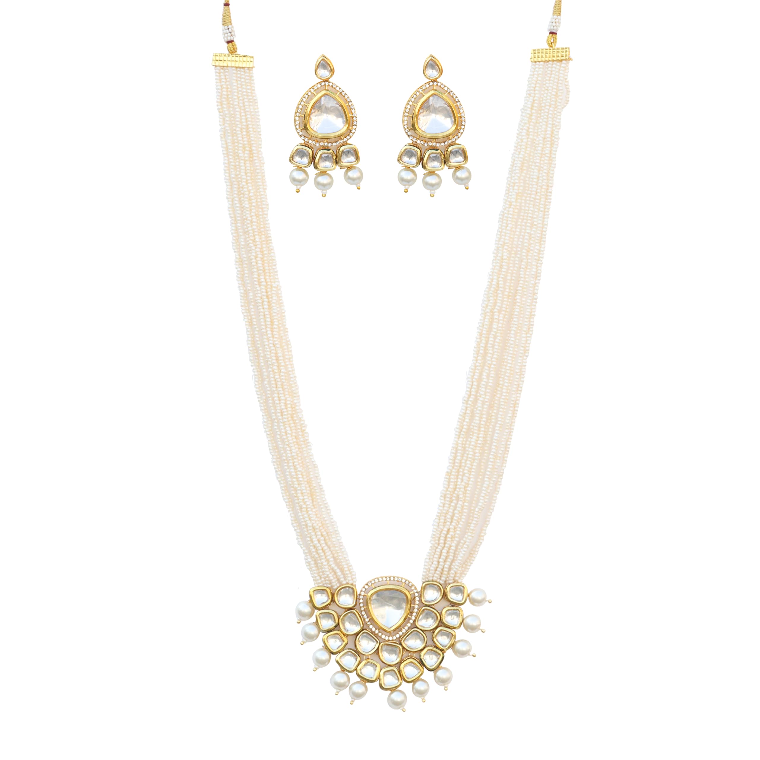 VIANA JEWELSTraditional Stylist Latest Stunning Layered Pearl White Necklace Jewellery Set with Earrings For Women/Girls