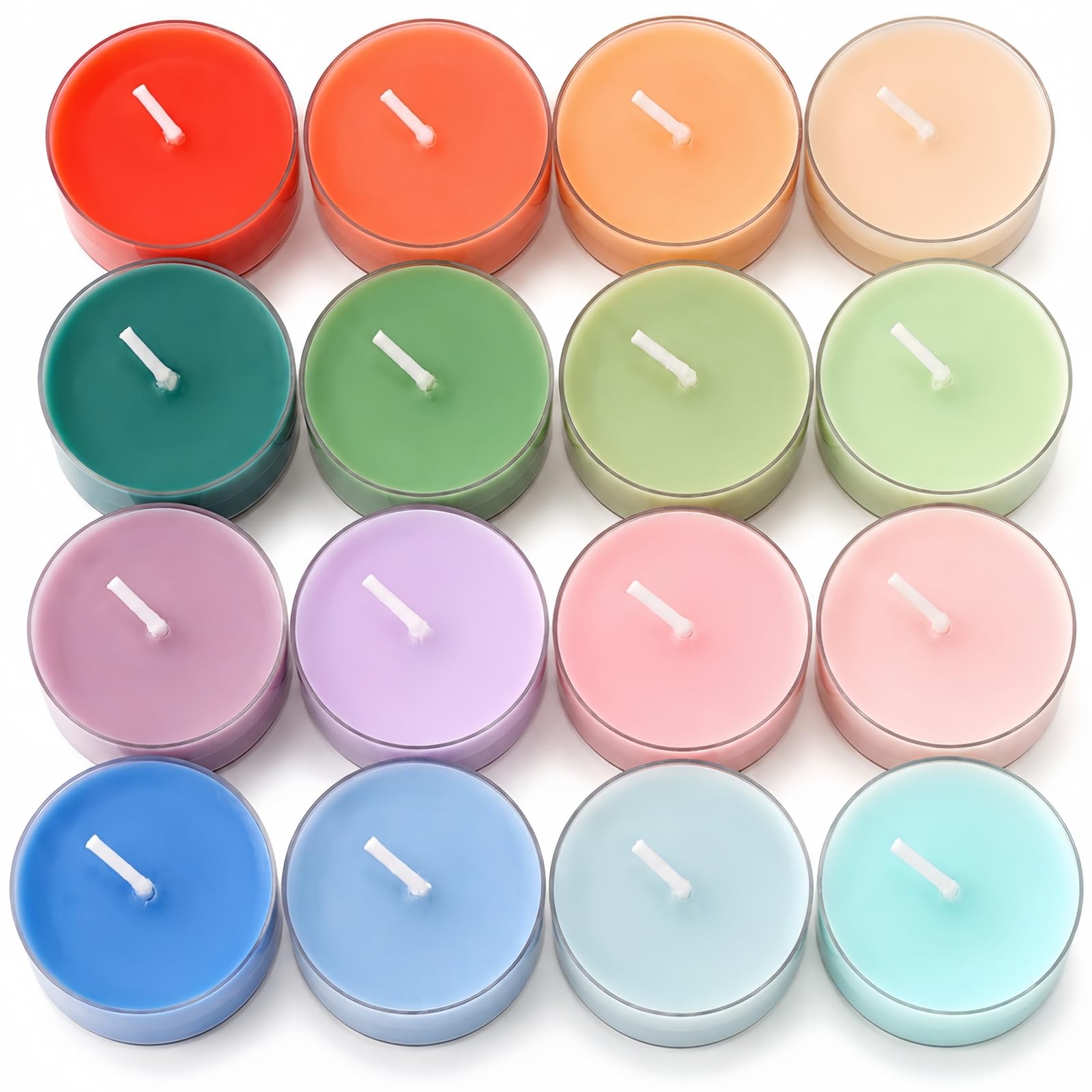 16 farbige Duft-Teelichter, natürliche Sojawachskerzen mit ätherischen Ölen, Heimdekoration und Aromatherapie, perfekt für Zuhause und als Geschenk (Farbserie)