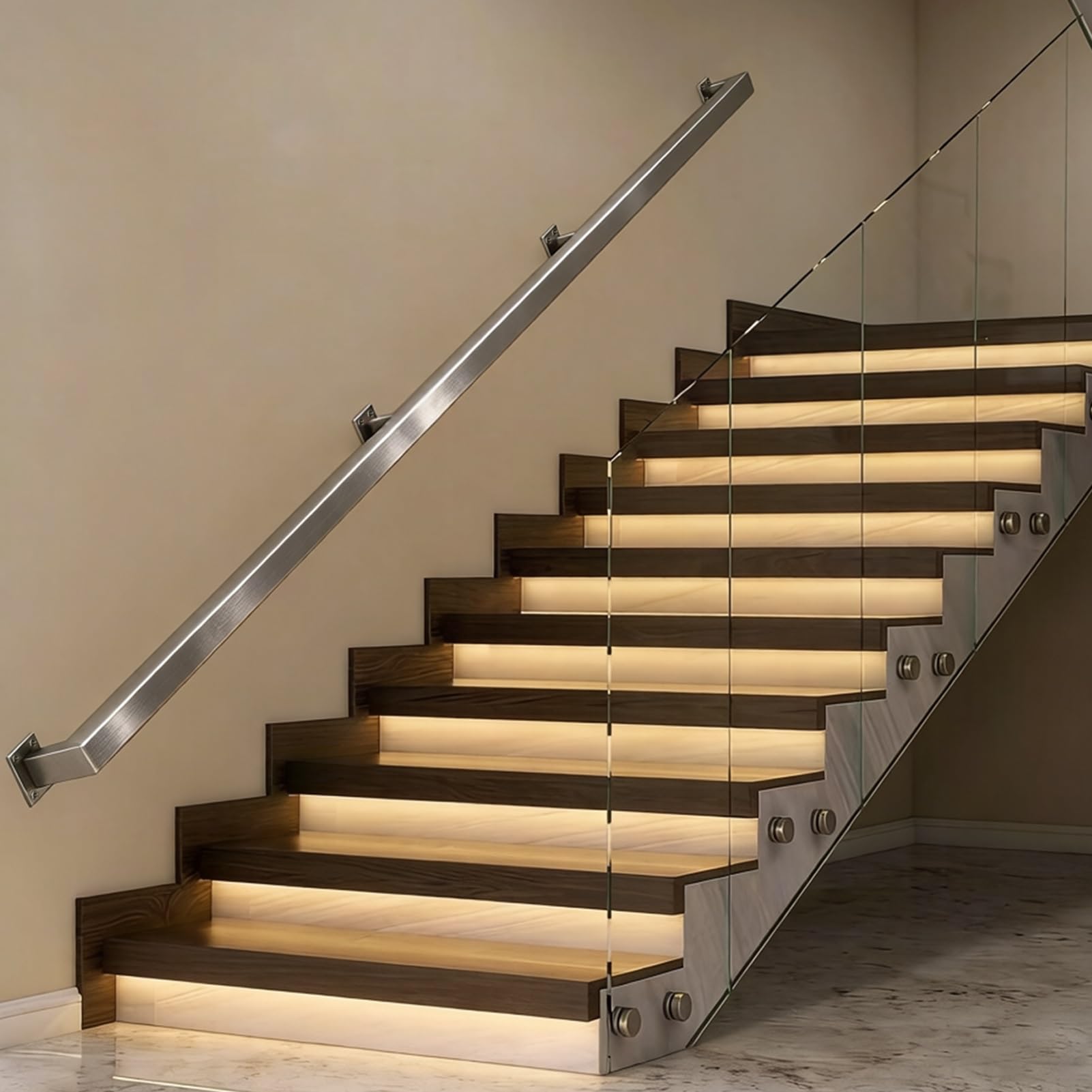Liyadolaam Women's One Color Stainless Steel Banister Railing For Stairs - 3Ft 5Ft 7Ft 11Ft 13Ft 20Ft Staircase Handrail External Outside Wall-Mounted Safety Hand Rails With Brackets Kit(18Ft/540Cm)