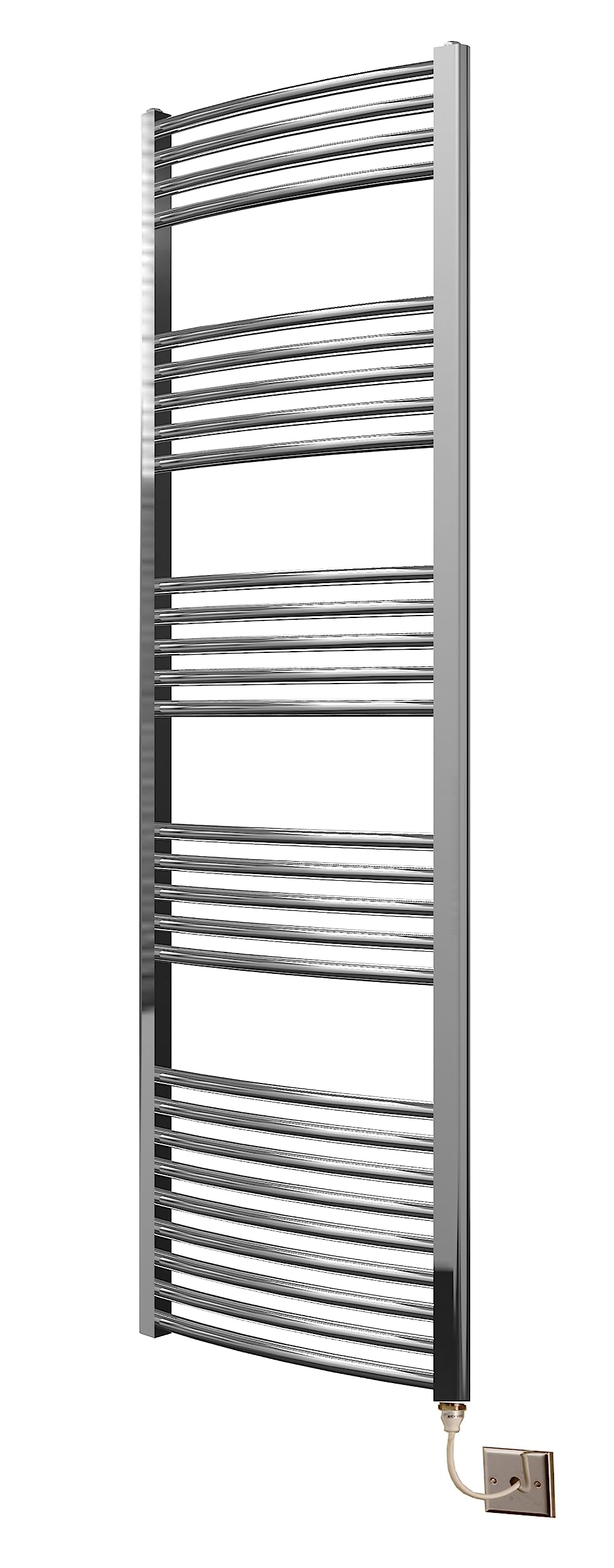 Greened House Chrome Electric Heated Towel Rail Curved 500mm W x 1600mm H