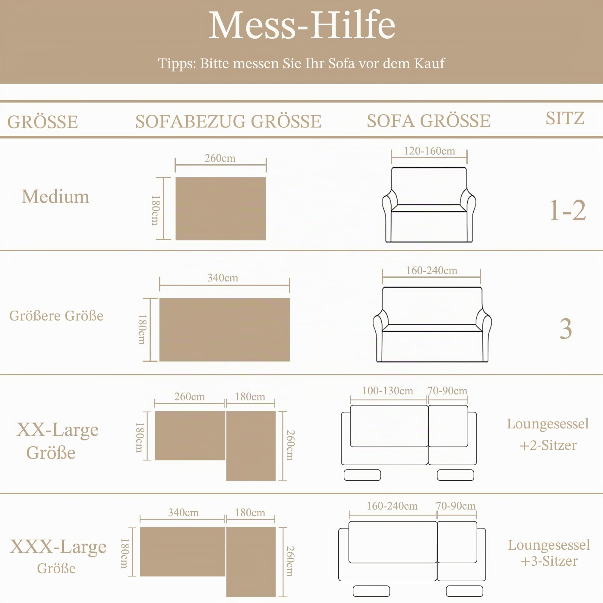 Chenille Sofa Überzug 2 3 4 Sitzer Modern Sofabezug Ecksofa L Form Waschbar Couch Überzug U Form AB Seiten Sofa Überwurf mit Quaste Sofaschoner Sofaschutz für Wohnzimmer Khaki 180x340cm