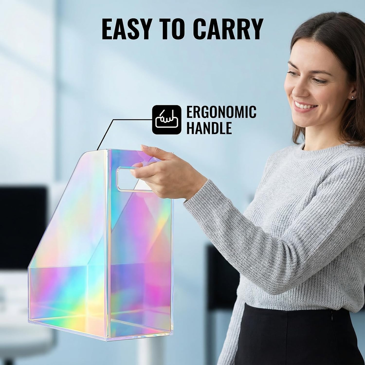 Acrylic Magazine Rack Desk File Holder Organizer for Office Desktop Vertical Magazine Storage Box, 12 x 10 x 5'', Iridescent