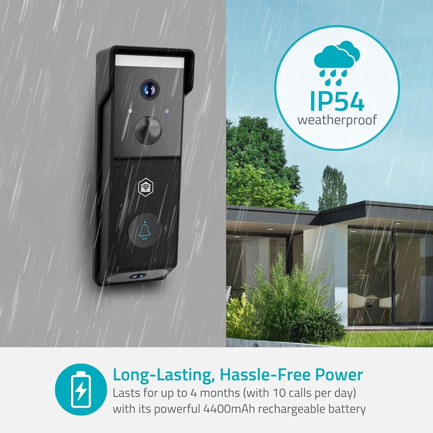 Nedis WIFICDP31BK Doorbell with IP54 weatherproof rating and battery life