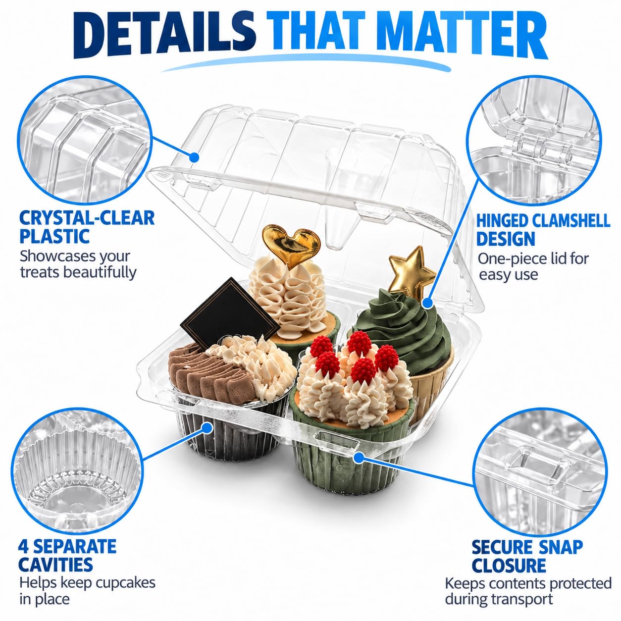 Clear Cupcake Boxes - 50 Pack, Stackable -3
