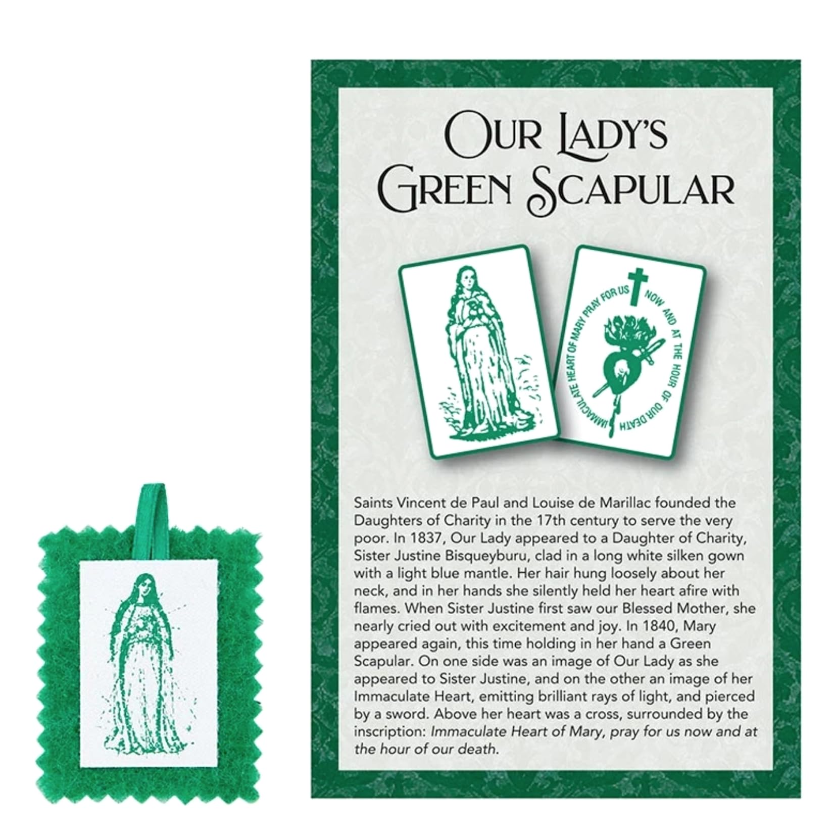 Autom Devotional Scapulars - Catholic Sacramental Scapular with Card Sets, 36-Count, Green Immaculate Heart