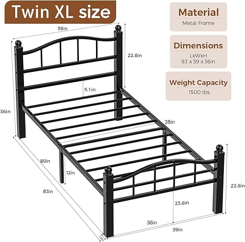 Miniatura 2 de Marco de Cama Twin XL, Diseño Sin Ruido y Almacenamiento Debajo de la Cama, Marcos de Cama de Metal Resistente con Cabecero, No Necesita