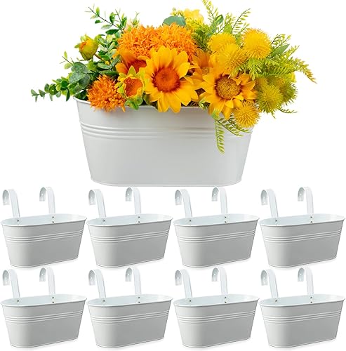 Miniatura 7 de Foaincore 9 macetas de barandilla de hierro de metal ovaladas para colgar para jardín, balcón, caja de plantas, cubo colgante para interiores y