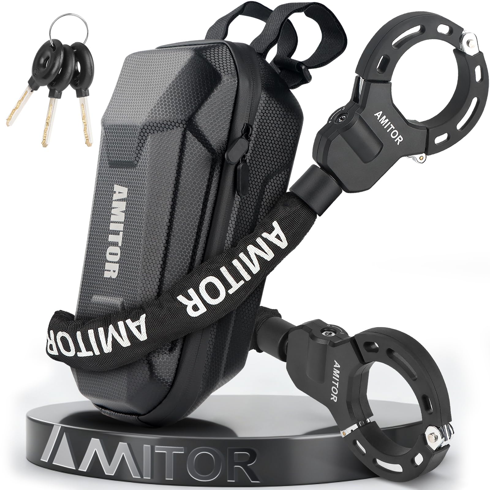 Serratura per scooter con chiave indistruttibile, ad alta sicurezza con borsa da 3 l, chiusura con chiusura a manetta con protezione in silicone, antifurto per bici e bicicletta