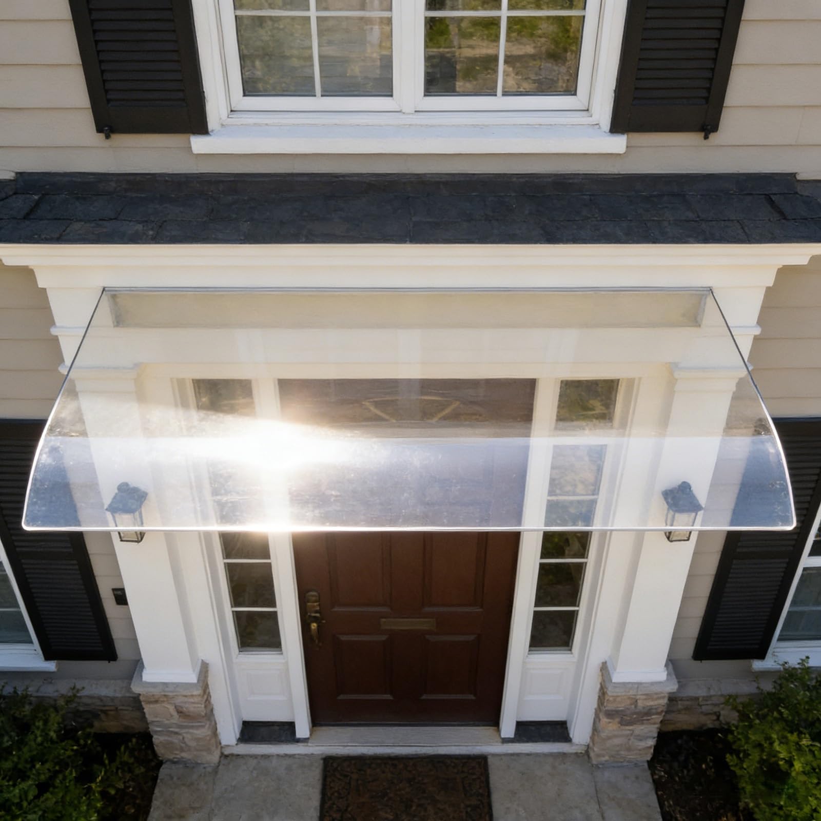Auvent de porte en polycarbonate transparent de 20 à 500 cm pour terrasse