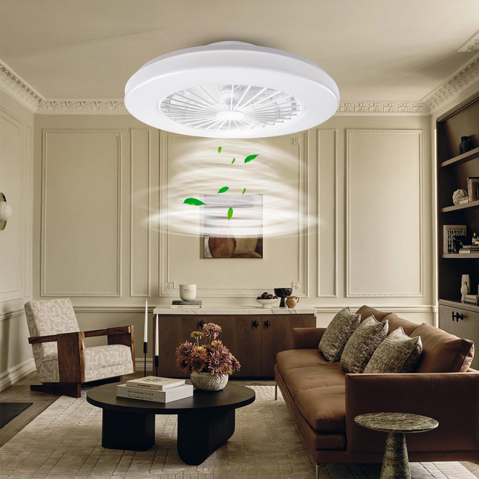 LED-Deckenleuchte mit Ventilator, dimmbares Licht, 24 Geschwindigkeiten, 3000-5500 K, weiß