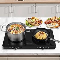 Vista 7 de Double Induction Cooktop 9 Temperature Countertop Knob Control 1800W 18 Power 2 Electric Burner Sensor Touch Timer Stove