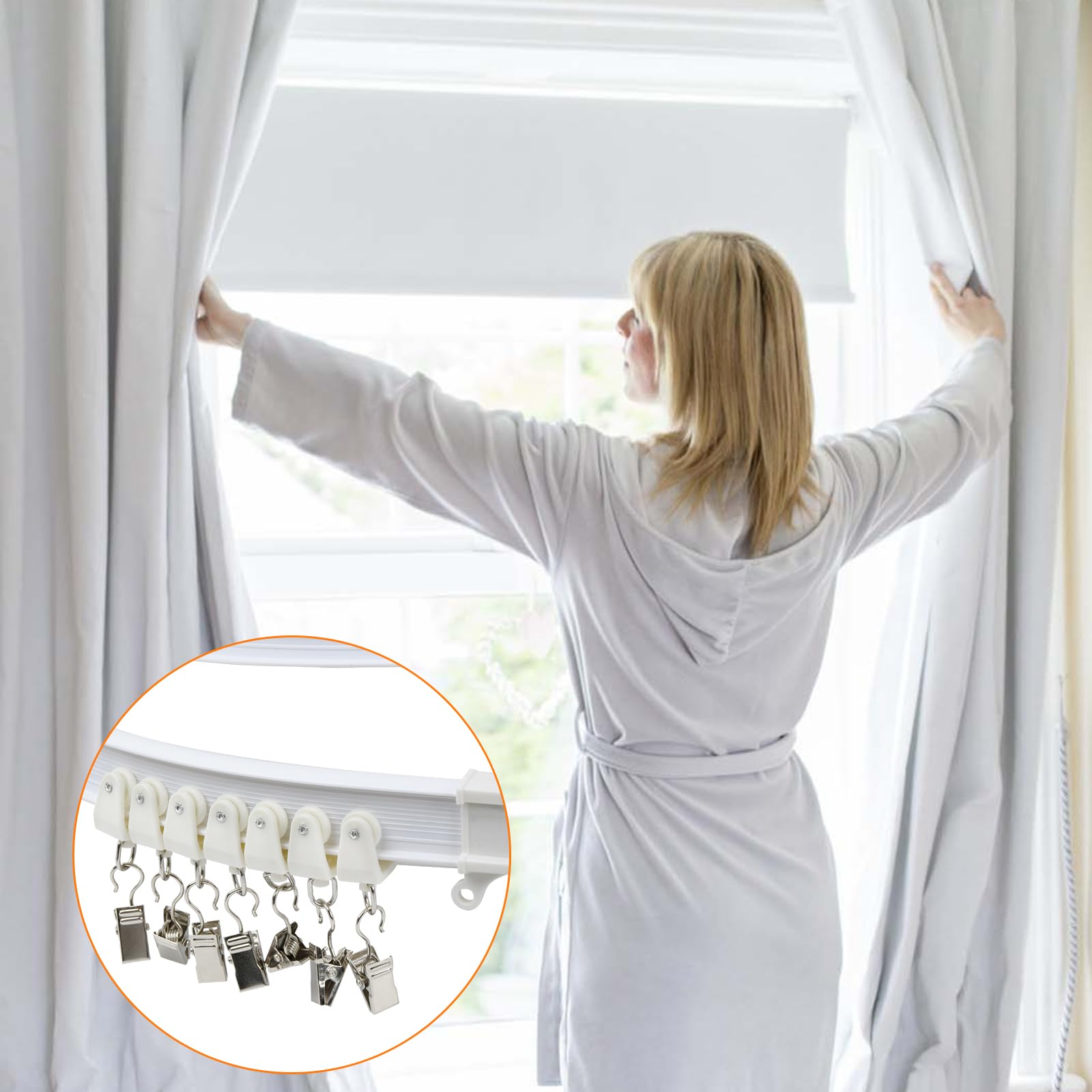 5 m Binario Curvo Tende a Soffitto, 110 Pcs Sistema di Binario Flessibile e Montaggio Accessori, Kit di Binari per Parete Finestre Stanze Divisore Tenda Doccia, Bianco (B)