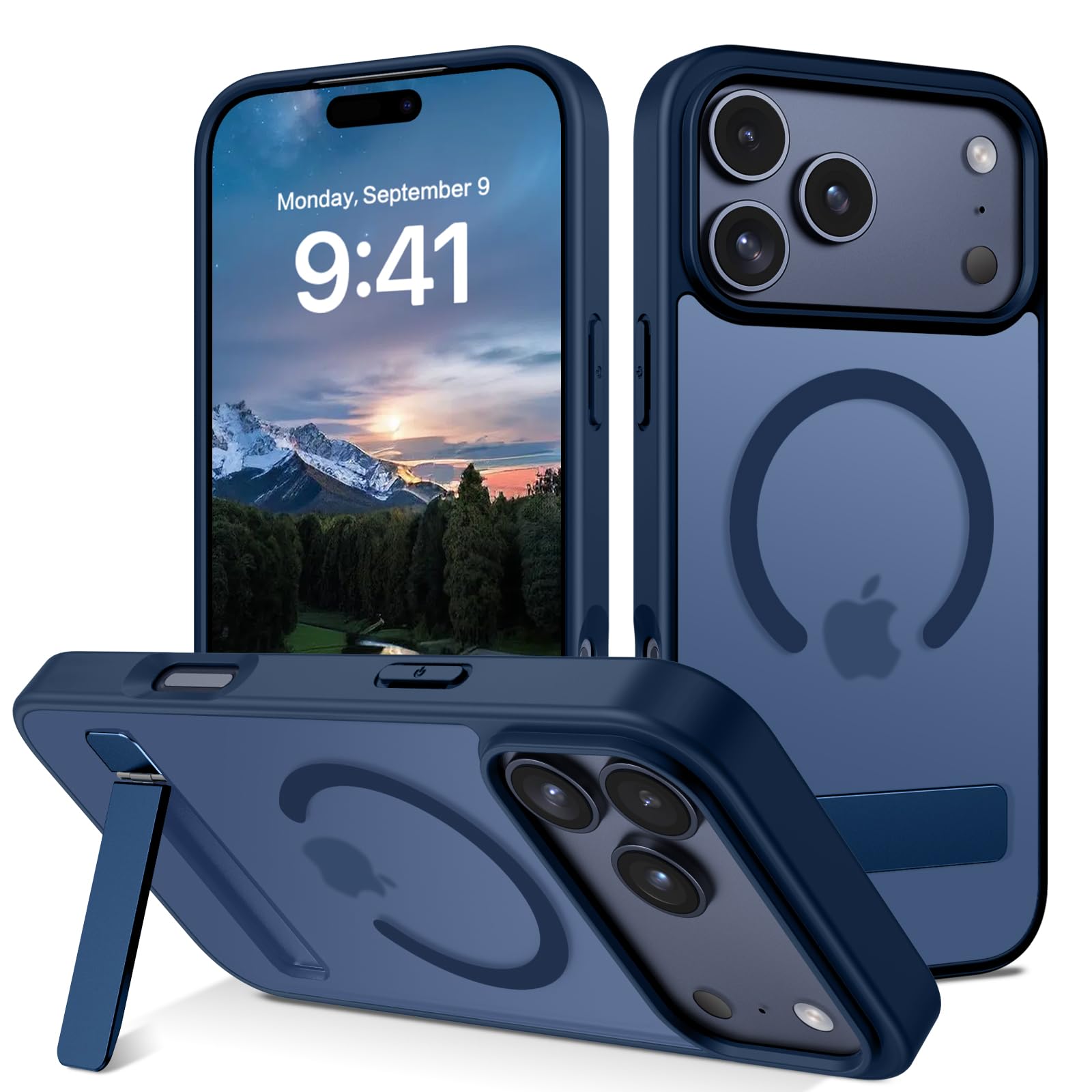 Coque iPhone 17 Pro Max MagSafe avec béquille invisible antichoc bleue - 8