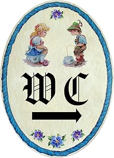 Kaltner Präsente Gift Idea Wooden Gift Item Decorative Door Sign in Antique Design Toilet Motif Right (18 x 13 cm)