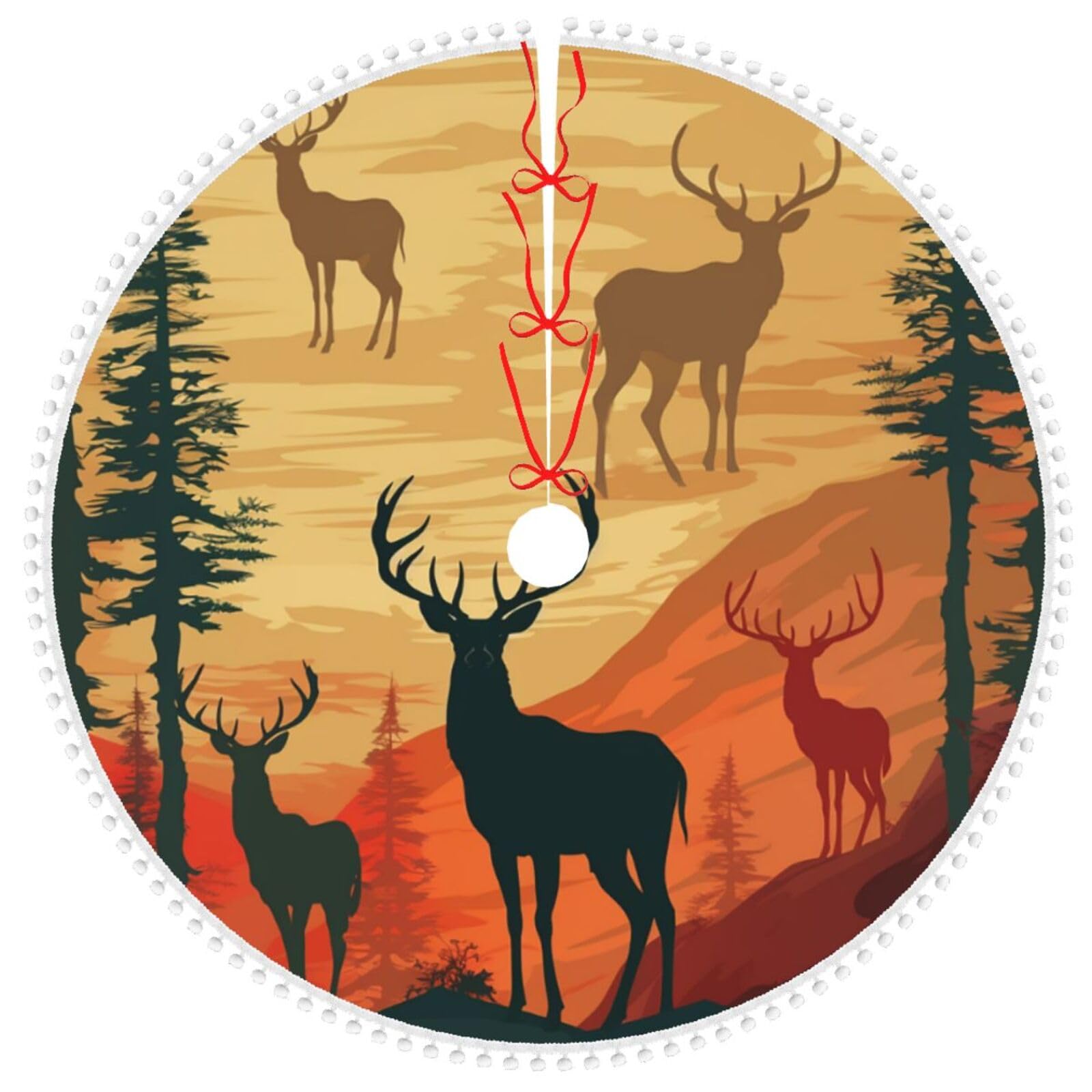 Jupe de sapin de Noël 122 cm Deer Show pour cacher le pied de votre arbre