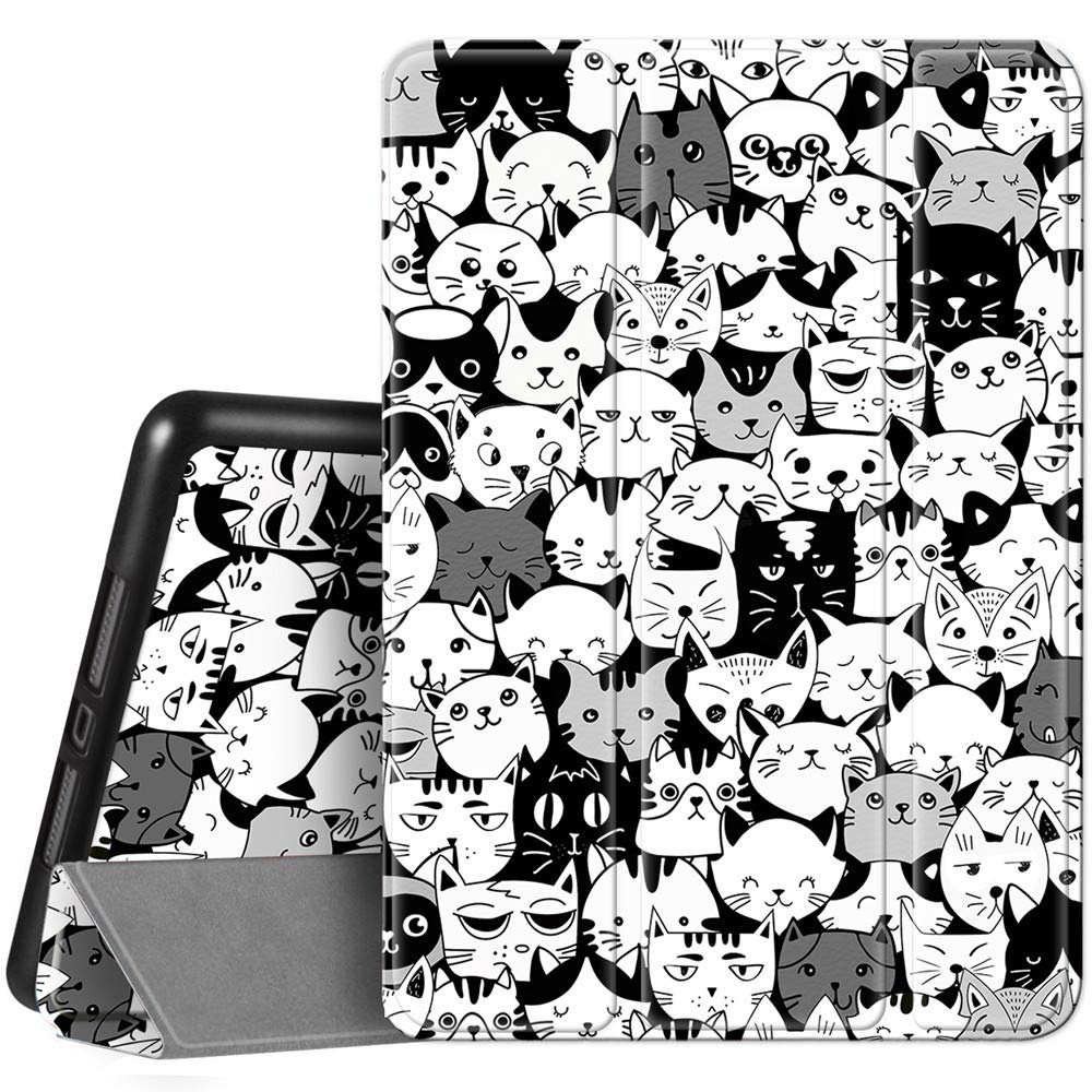Hi Space for iPad 9th 8th 7th Generation Case for iPad 10.2 Case 2021 2020 2019 Cat with Pencil Holder, Cartoon Cute Trifold Protective Shockproof Cover Auto Sleep Wake for A2270 A2428 A2429 A2197