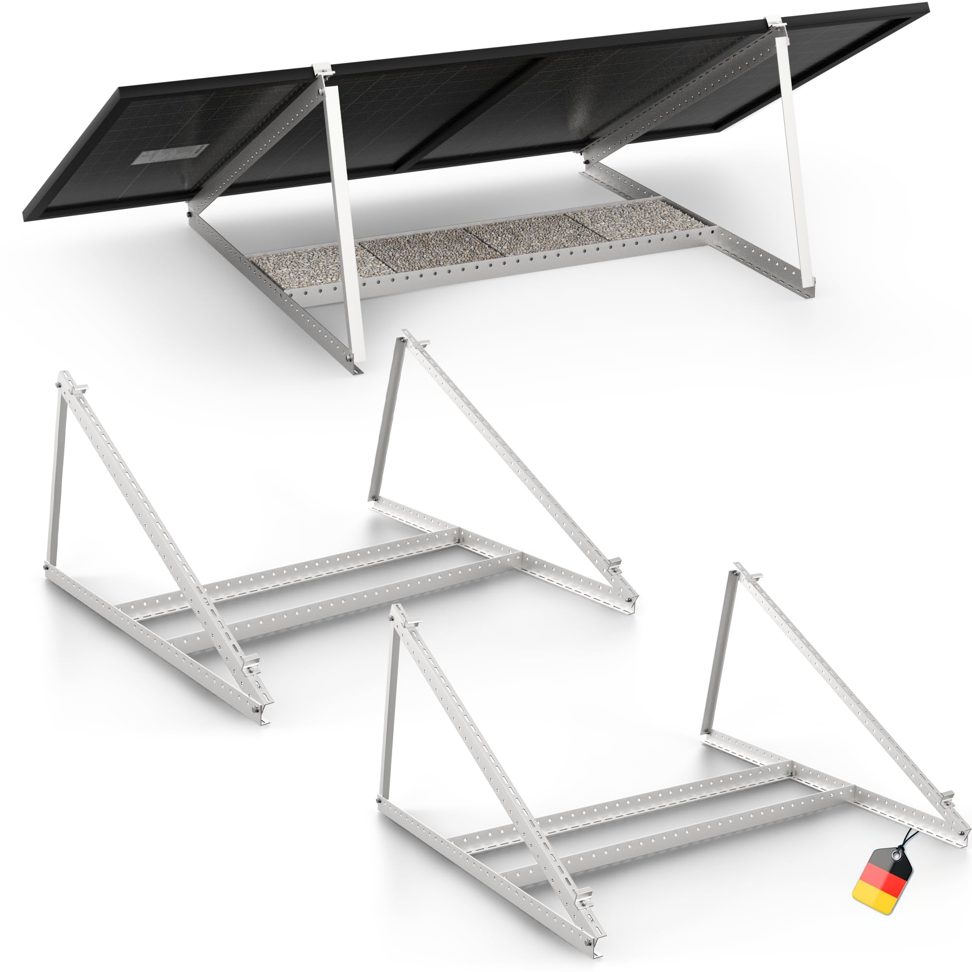 Supporto per modulo solare, per 2 moduli, 0% IVA in alluminio, 118 cm, angolo 0-90°, supporto per centrali da balcone, pannello solare per tetto piatto, garage, autoportante