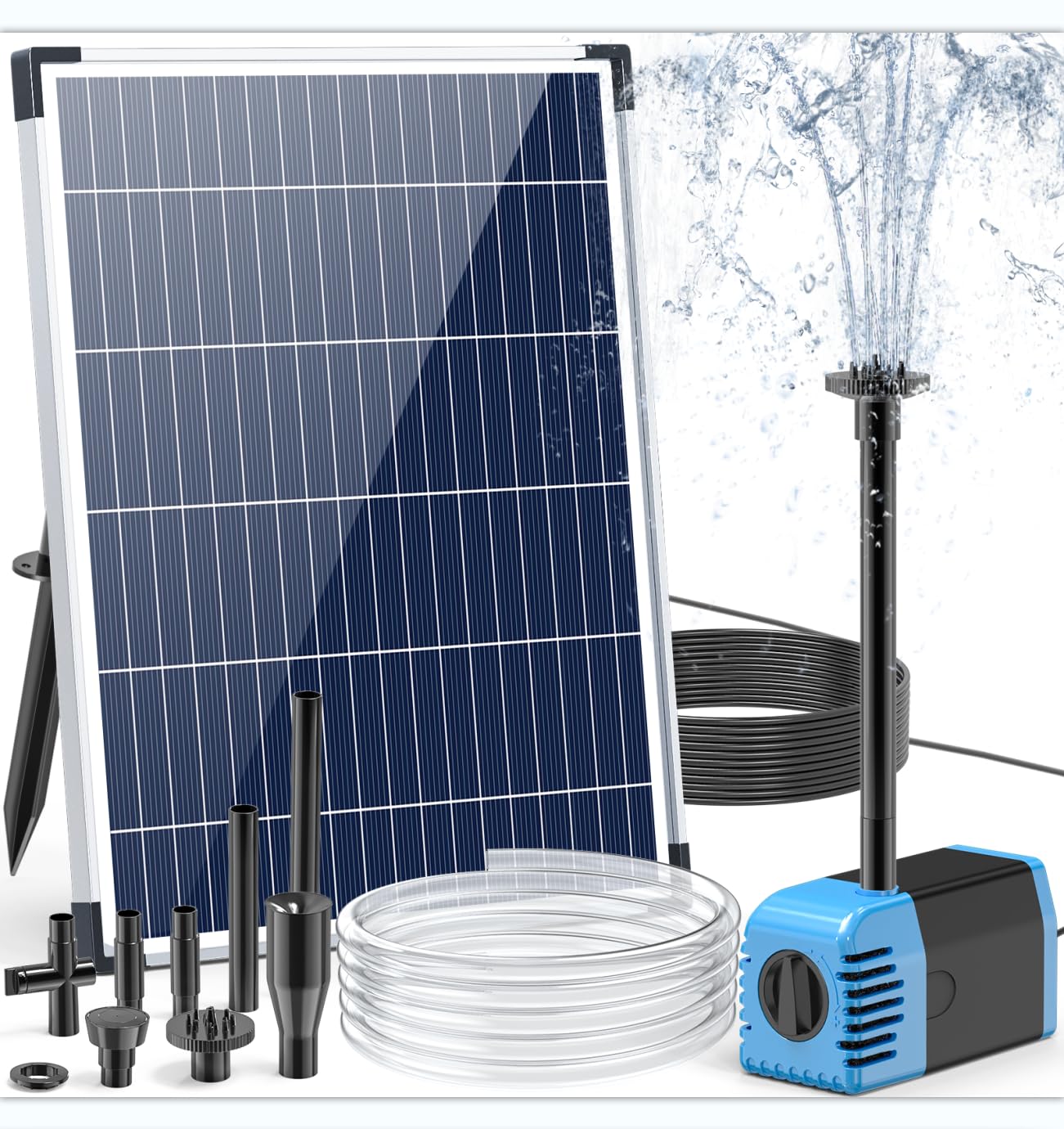 Fontana solare per esterni 12 W 605 l/h con 4 ugelli e tubo 5 ㎡