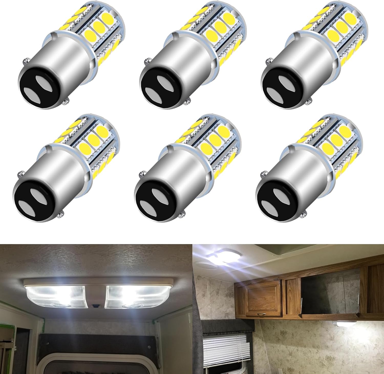 BA15D LED Bulb RV Camper Interior Light Bulbs1076 1142 1176 S8 1004 90 LED Bright White 6000K, DC 12V Bayonet Bulb Double Contact for Boat Marine Trailer Lights, 6 Pack
