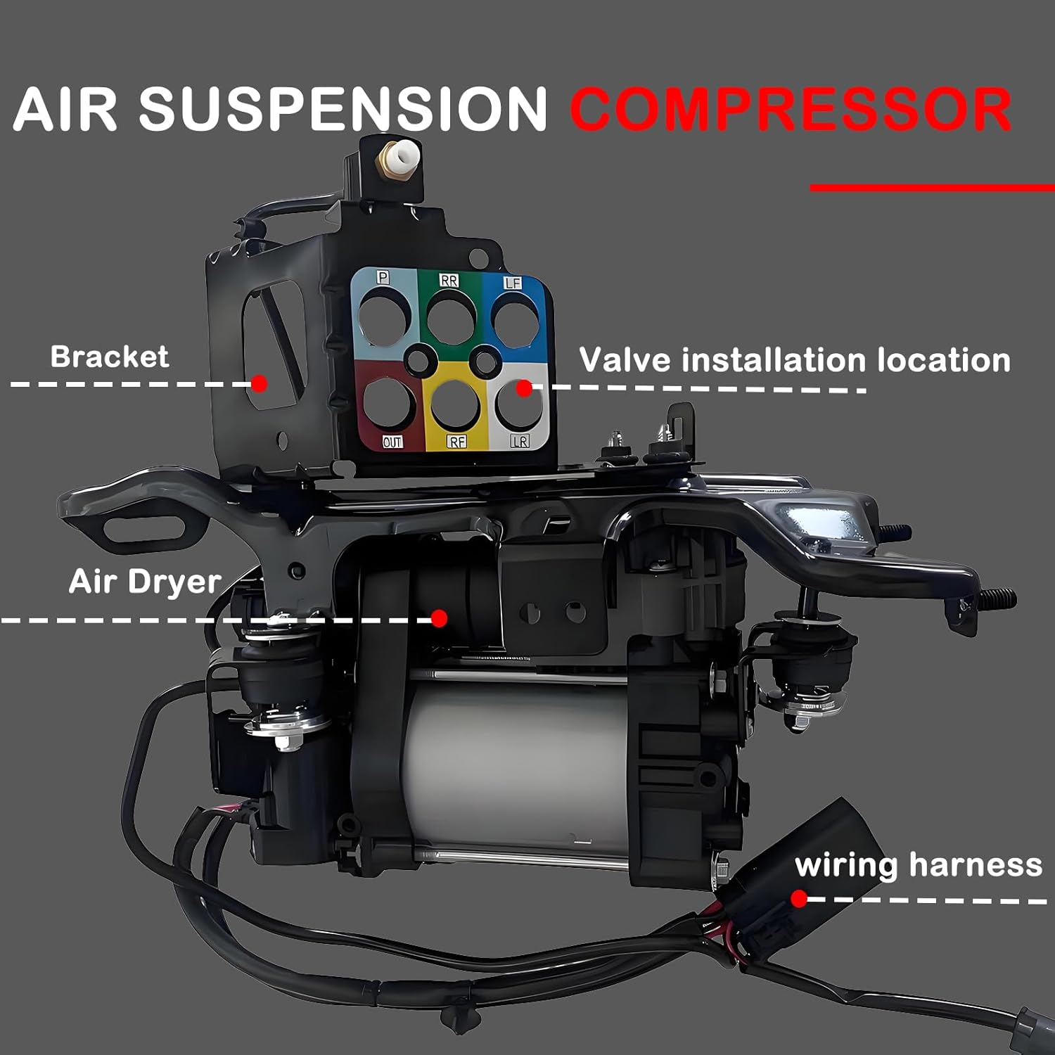 Air Suspension Compressor Pump with Bracket Replacement for 2011-2020 Jeep Grand Cherokee for 2013-2018 Dodge Ram 1500 for 2011-2017 Tesla Model S 68041137AF 68041137AE 68204730AB 68204730AE