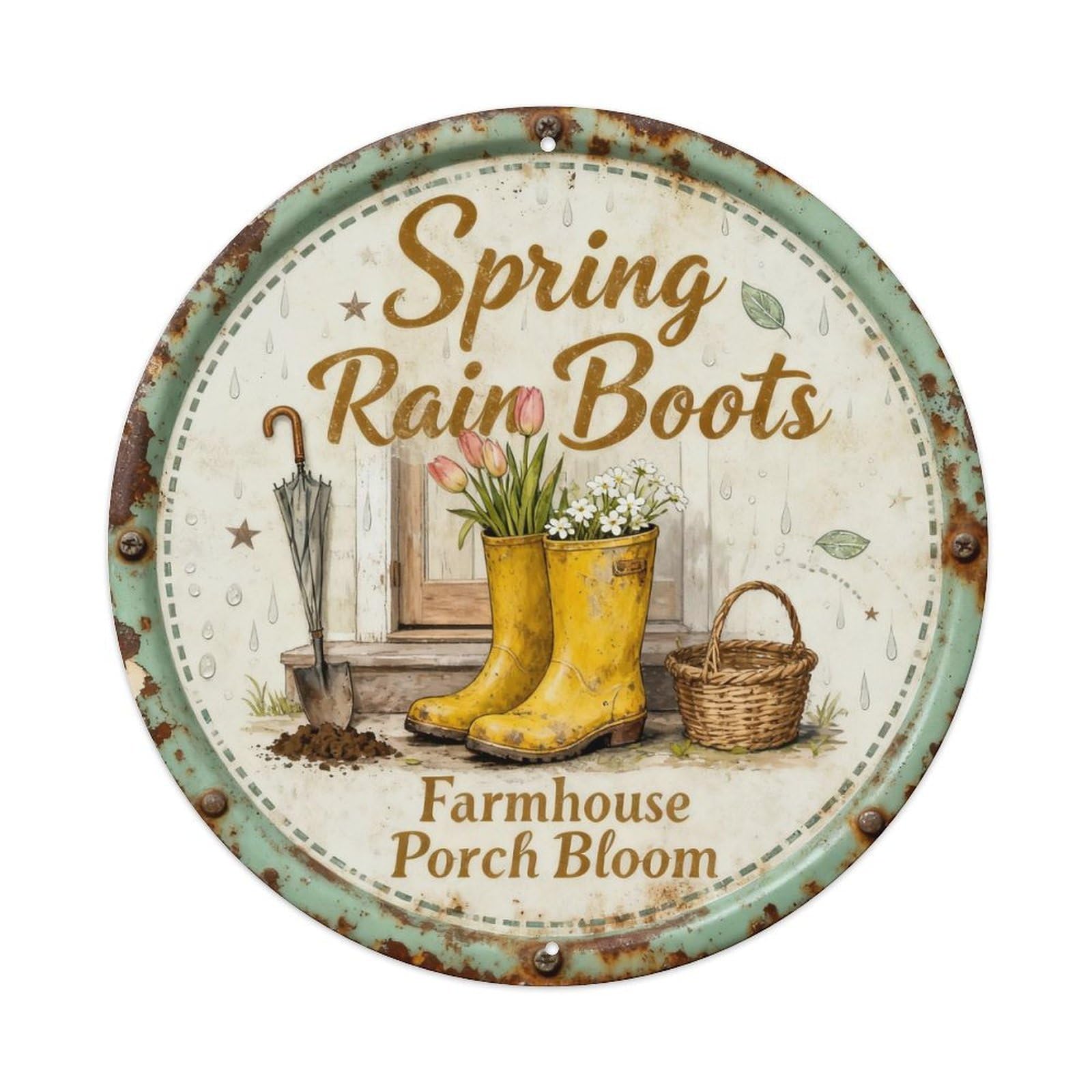 Spring Rain Boots Metal Tin Sign Plaque
