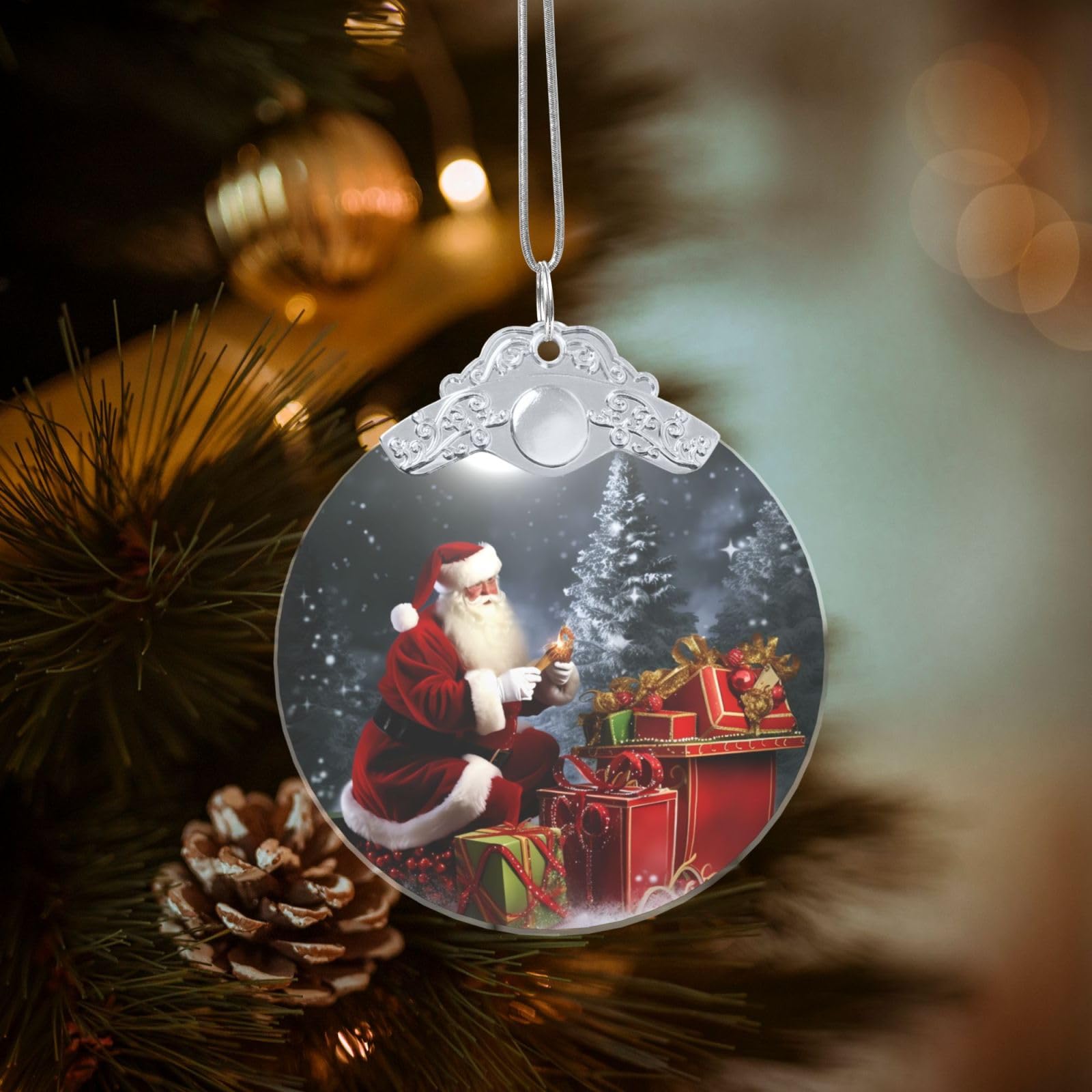 Crystal Christmas Ornaments for Christmas Tree Decoration Hanging Merry Christmas Ornament with Gold Ribbon Crafts Round Pendant for Keepsake Gifts Glass Xmas Decor Party Supplies