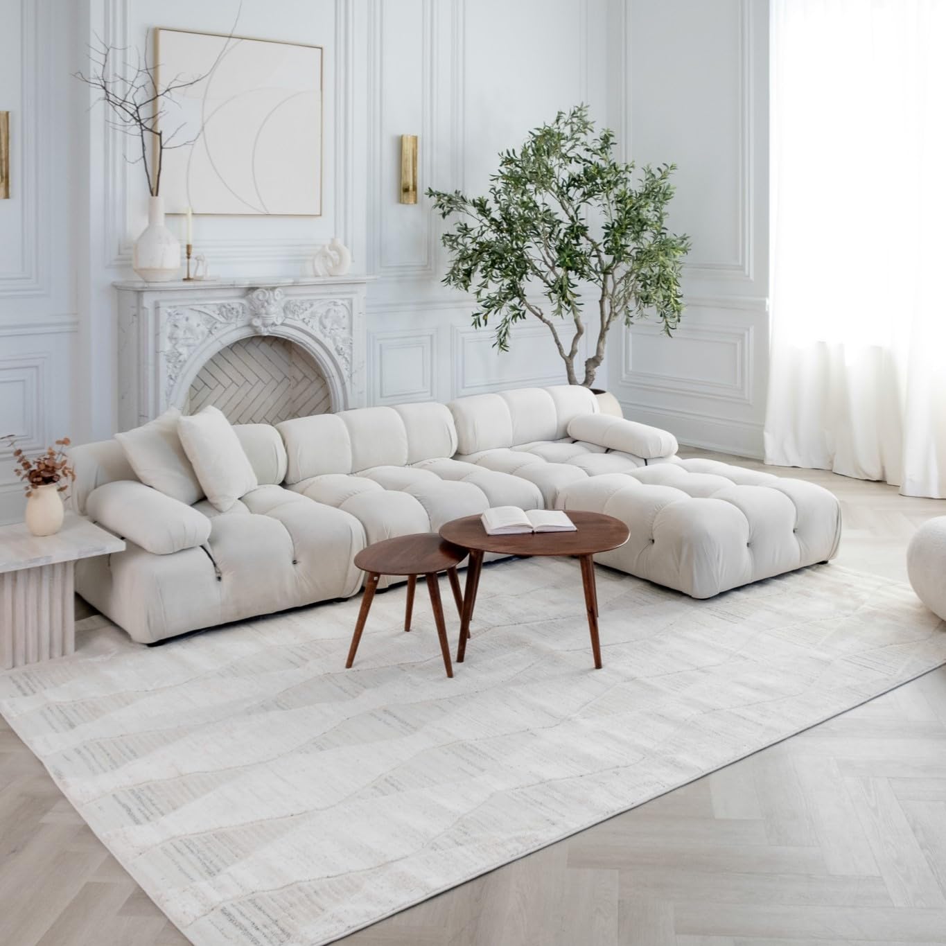 Rug Branch Nelio 5' x 8' (5'3" x 7'7") Cream/Beige Chevron Indoor Area Rug, Contemporary, Medium Pile, Stain-Resistant Carpet - Living Room, Bedroom, Dining Room, and Kitchen