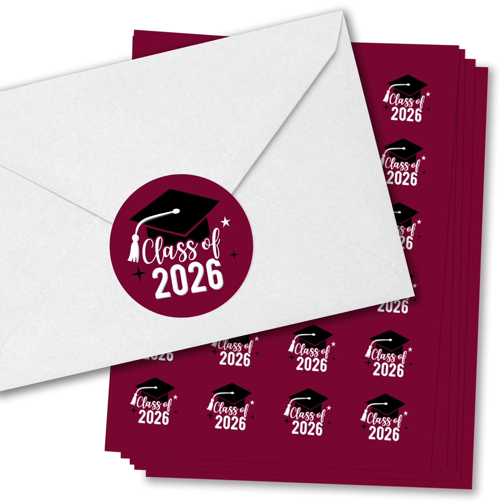 Big Dot of Happiness Class of 2026 Maroon Grad Party Envelope Seal Stickers, Round Circle Stickers to Seal Invites & Thank You Cards, Graduation