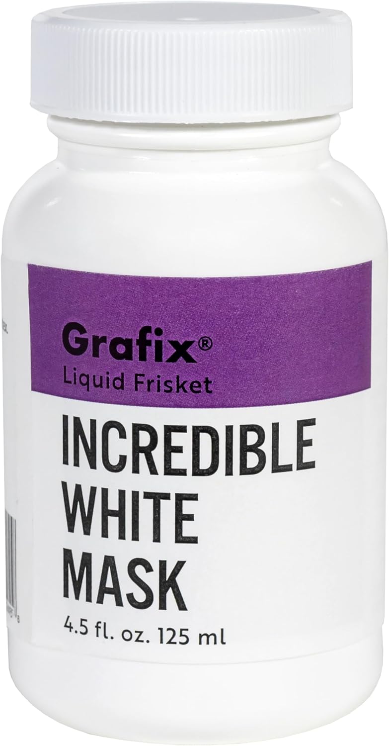 Grafix Incredible White Mask Liquid Frisket – Reliable Removable Latex Mask for Water-Based Mediums – Ideal for Use with Alcohol Inks, Watercolor, Acrylic Paint and More, 8.5 Ounce Bottle