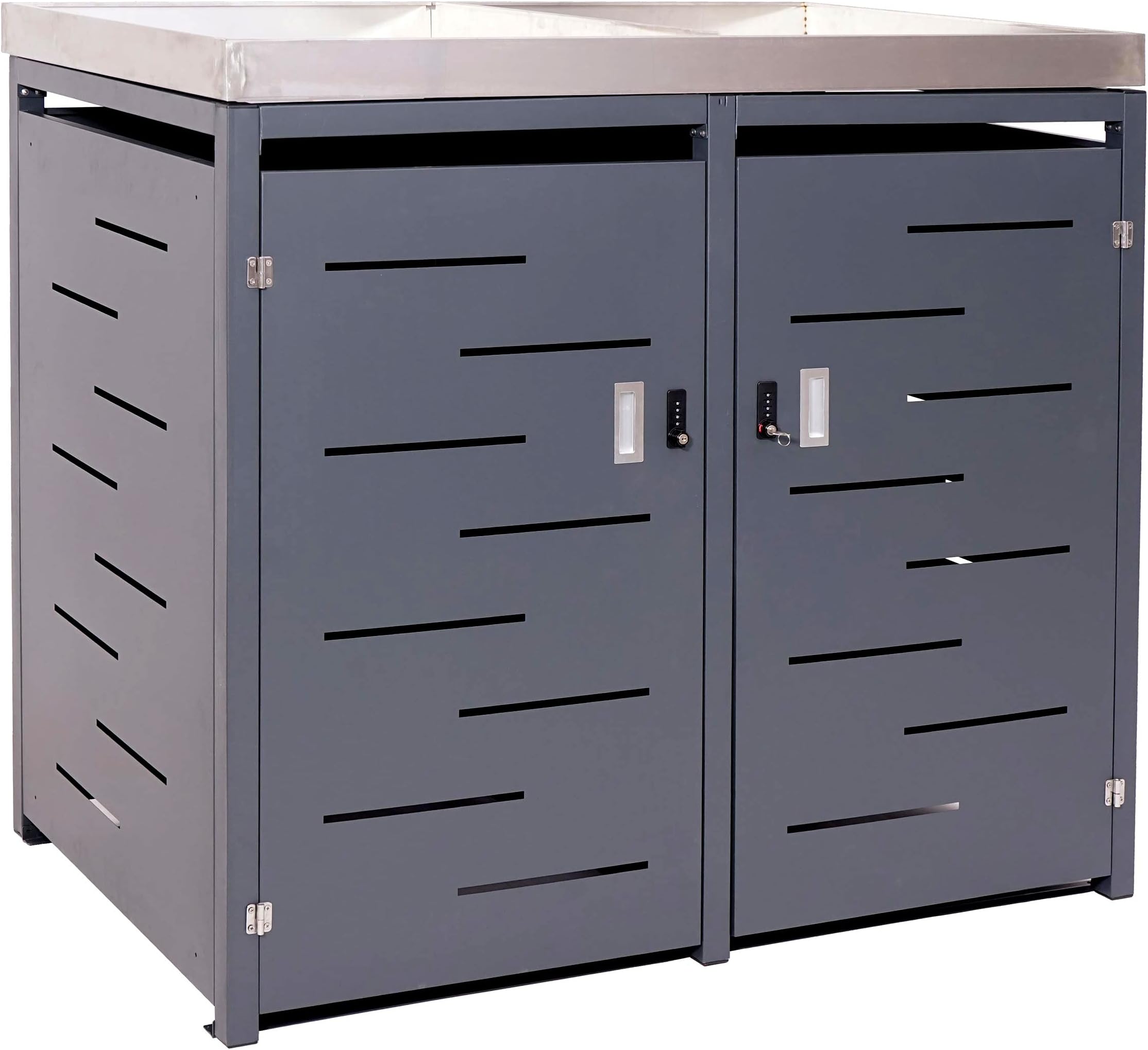 DEGAMO Mülltonnenbox ULM Für 3 Tonnen - 200x80x124cm Stahl Verzinkt Anthrazit