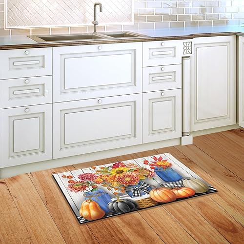 Miniatura 4 de Briarwood Lane Tapete de otoño con diseño floral, diseño rústico de calabazas de otoño, 30 x 18 pulgadas