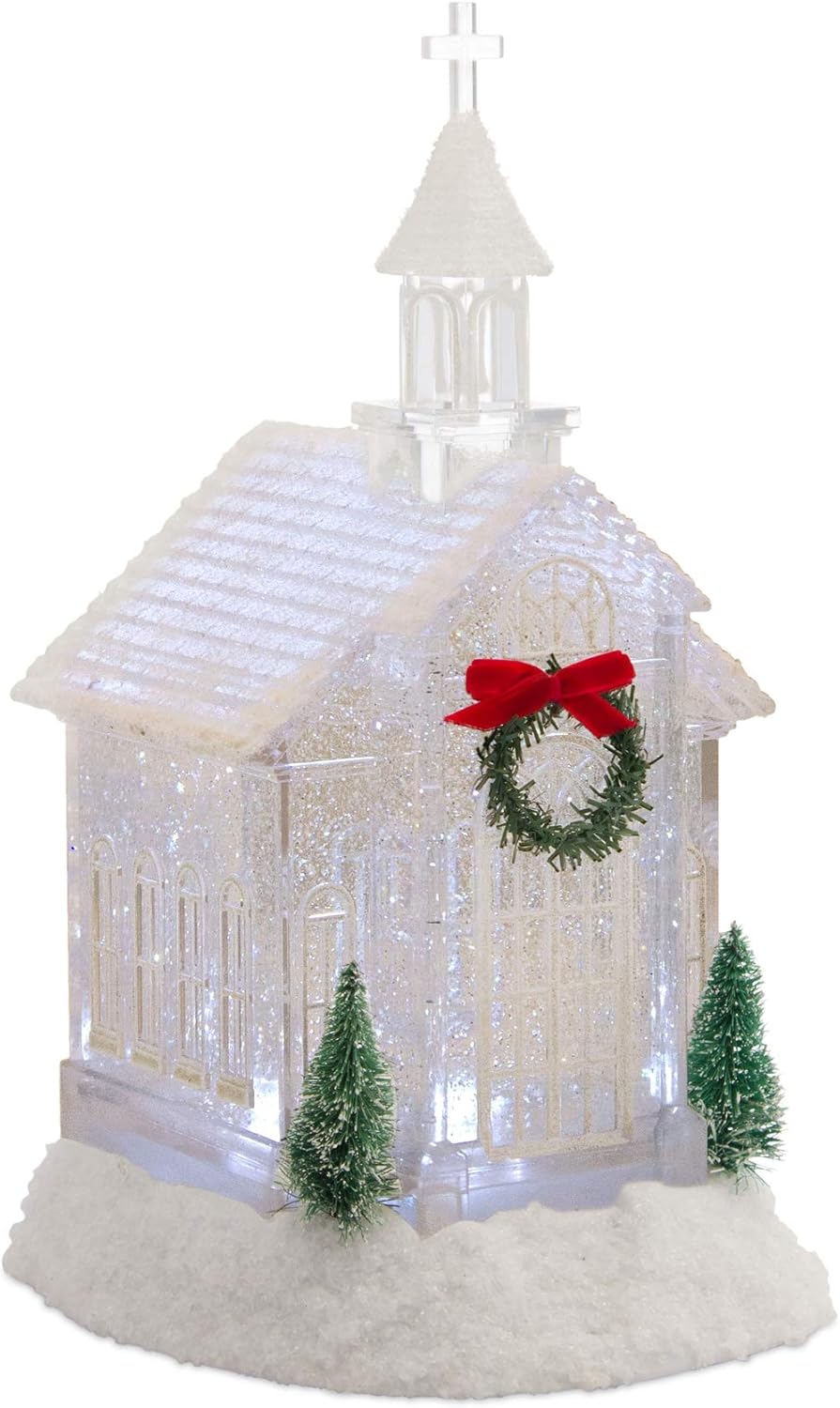 Melrose Acrylic Church Snow Globe Lighted Christmas Water Lantern 10.5 Inch