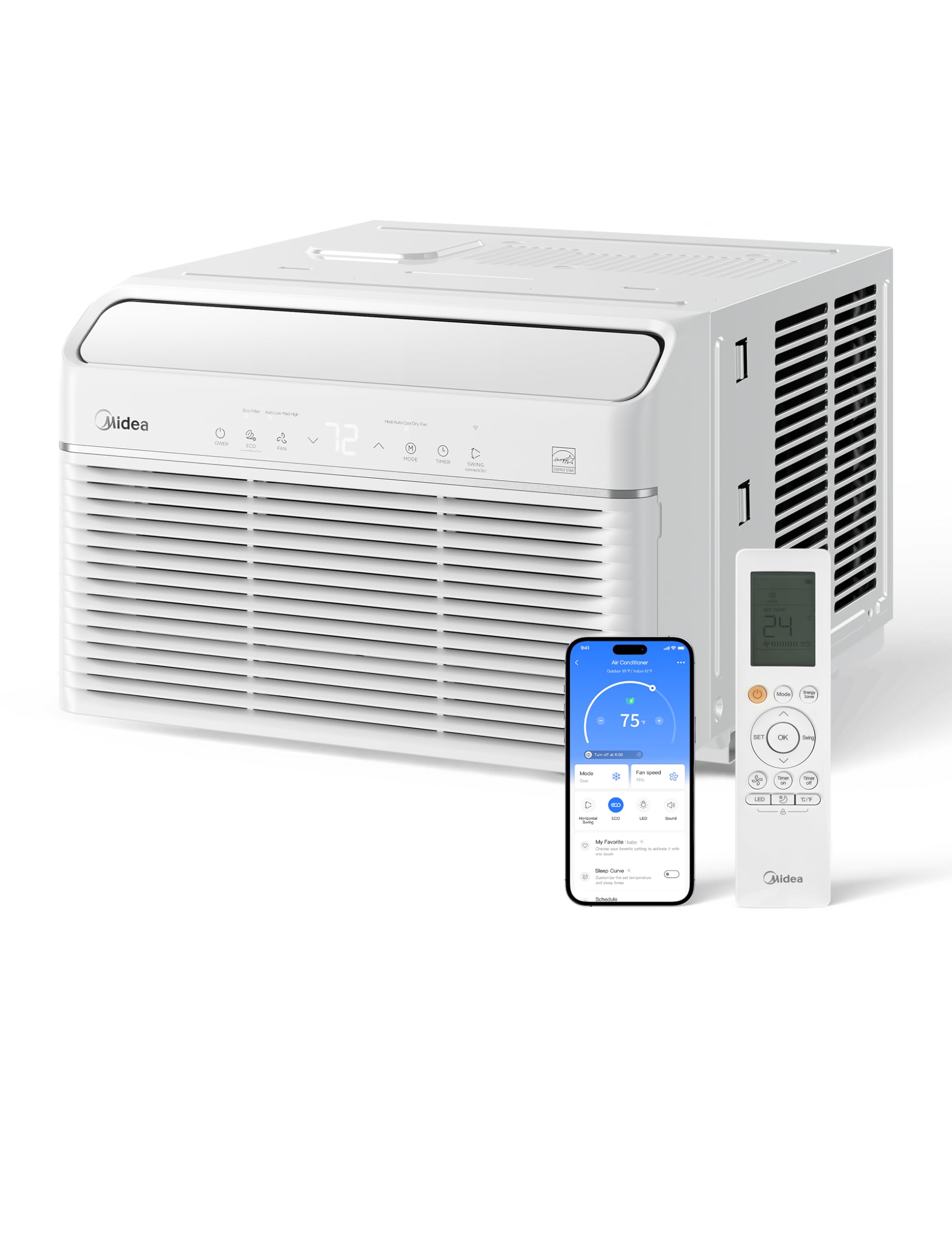 Photo 1 of Midea Inverter Window Air Conditioner with Heat – Quiet Window AC Unit and Heat Combo with Dehumidifier – Cools up to 550 Sq. Ft. – Energy Star Rated, Smart Control, Remote, 12,000 BTU