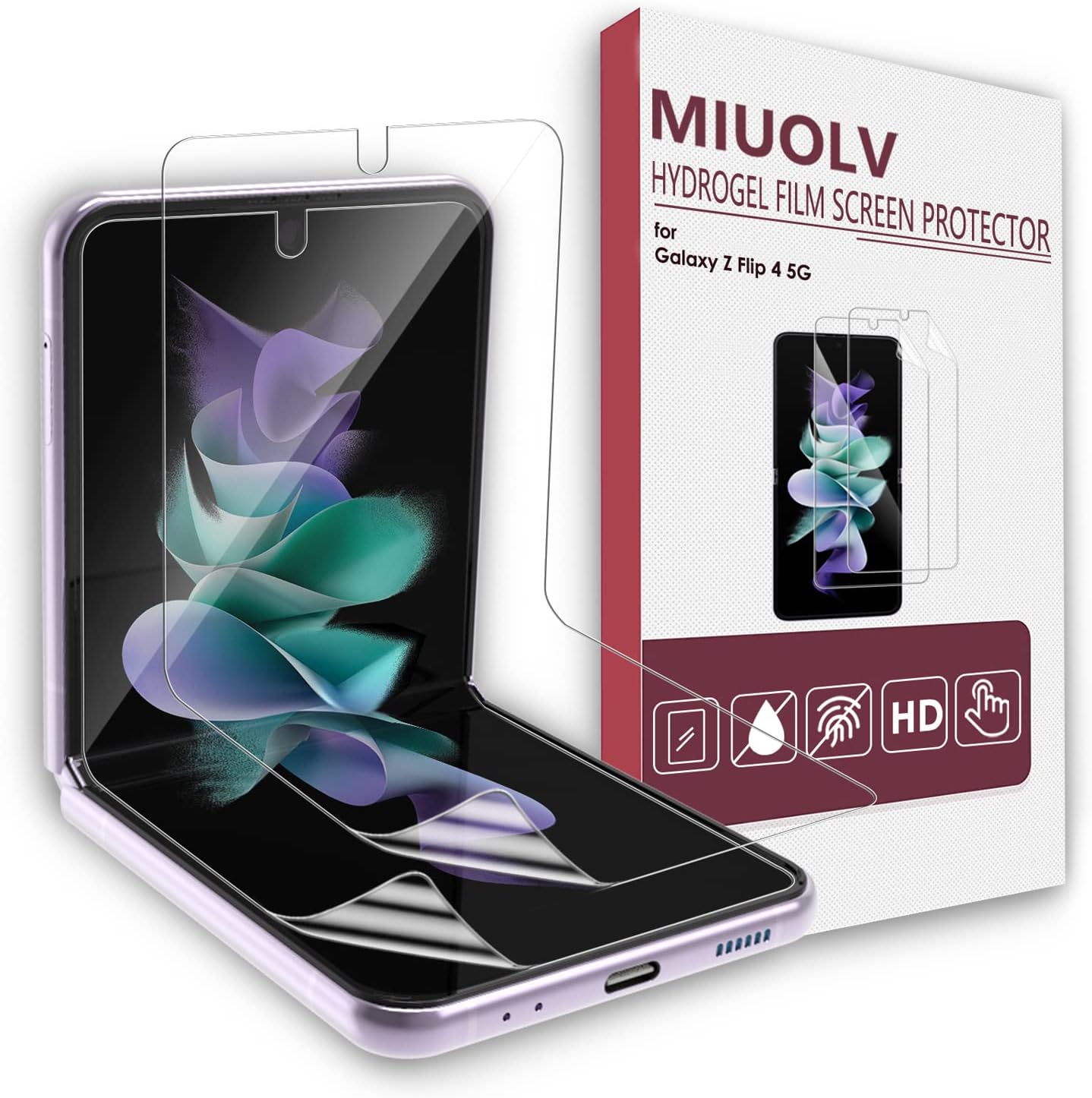 Galaxy Z Flip 4 Screen Protector 2 Pack, Hydrogel Film Screen Protector for Samsung Galaxy Z Flip 4, Soft EPU Screen Protector Full Covered, High Definition, Scratch Self Recovery, Bubble Free