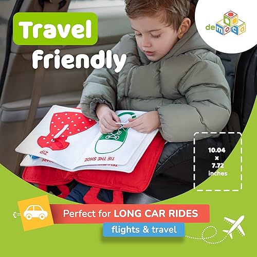 Vista 23 de deMoca - Juguete montessori, libro para bebés - Juguetes para niños pequeños - Juguete de viaje - Juguete educativo con actividades para niños