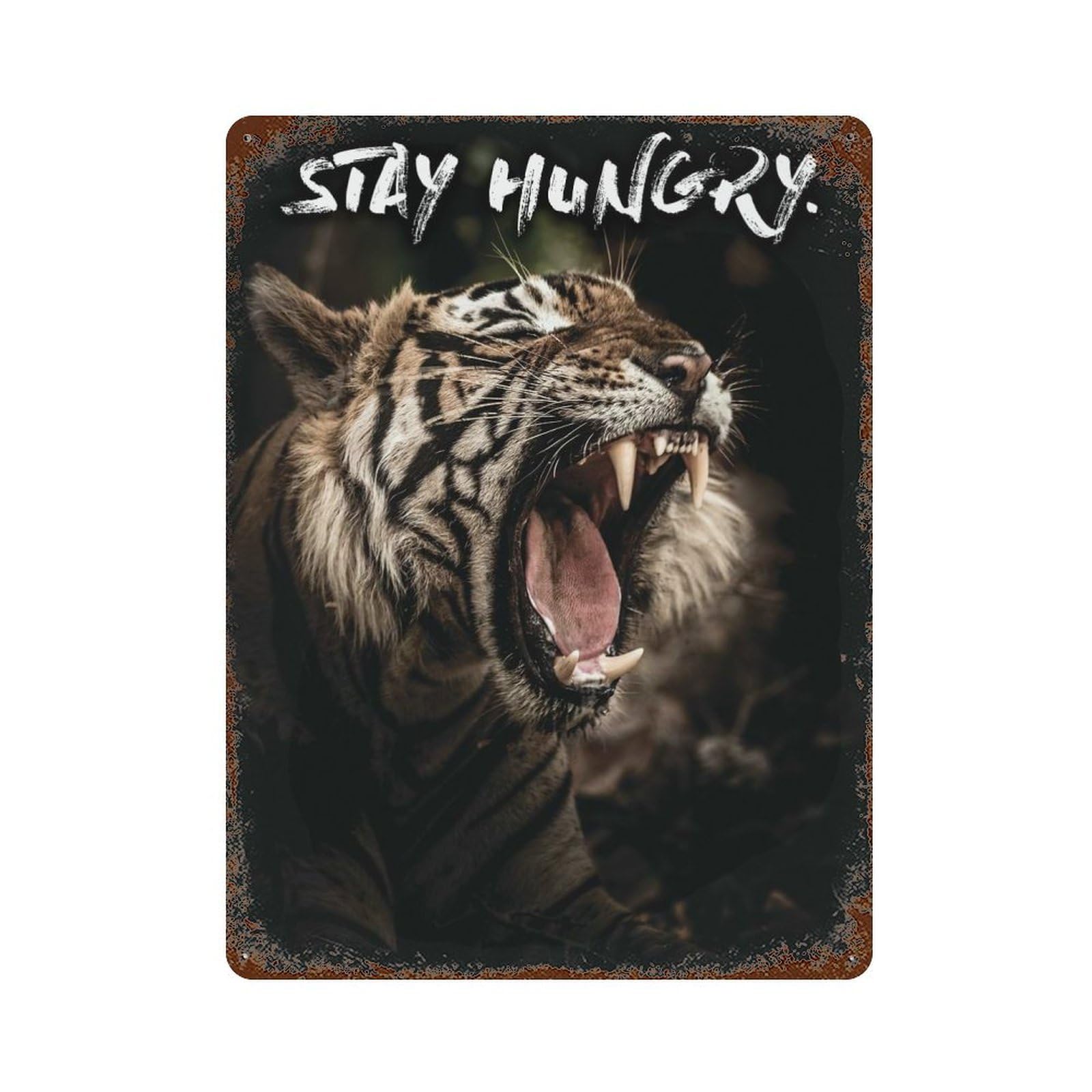 Stay Hungry Tiger Vintage Metal Tin Sign 15.7"x11.8", Ideal for Living Room, Hallway And Home Decor