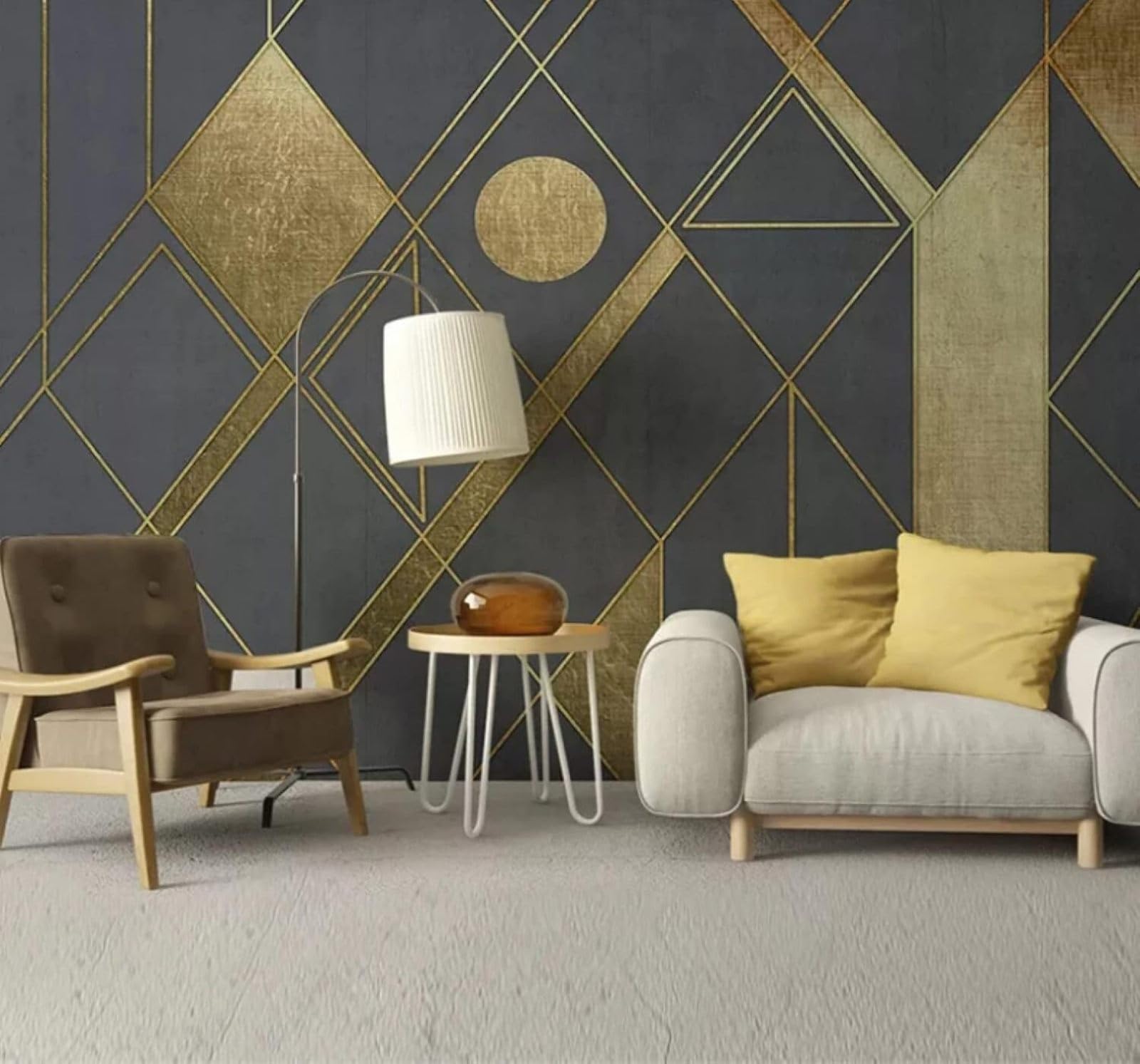 Wallpaper-3D-Xlm 200Cm×140Cm(B×H) Abstract Gold Geometric Lines Art 3D Wallpaper Easy Install Feature Office Living Room Sofa Bedroom Tv Background Wall Decoration-200Cm×140Cm