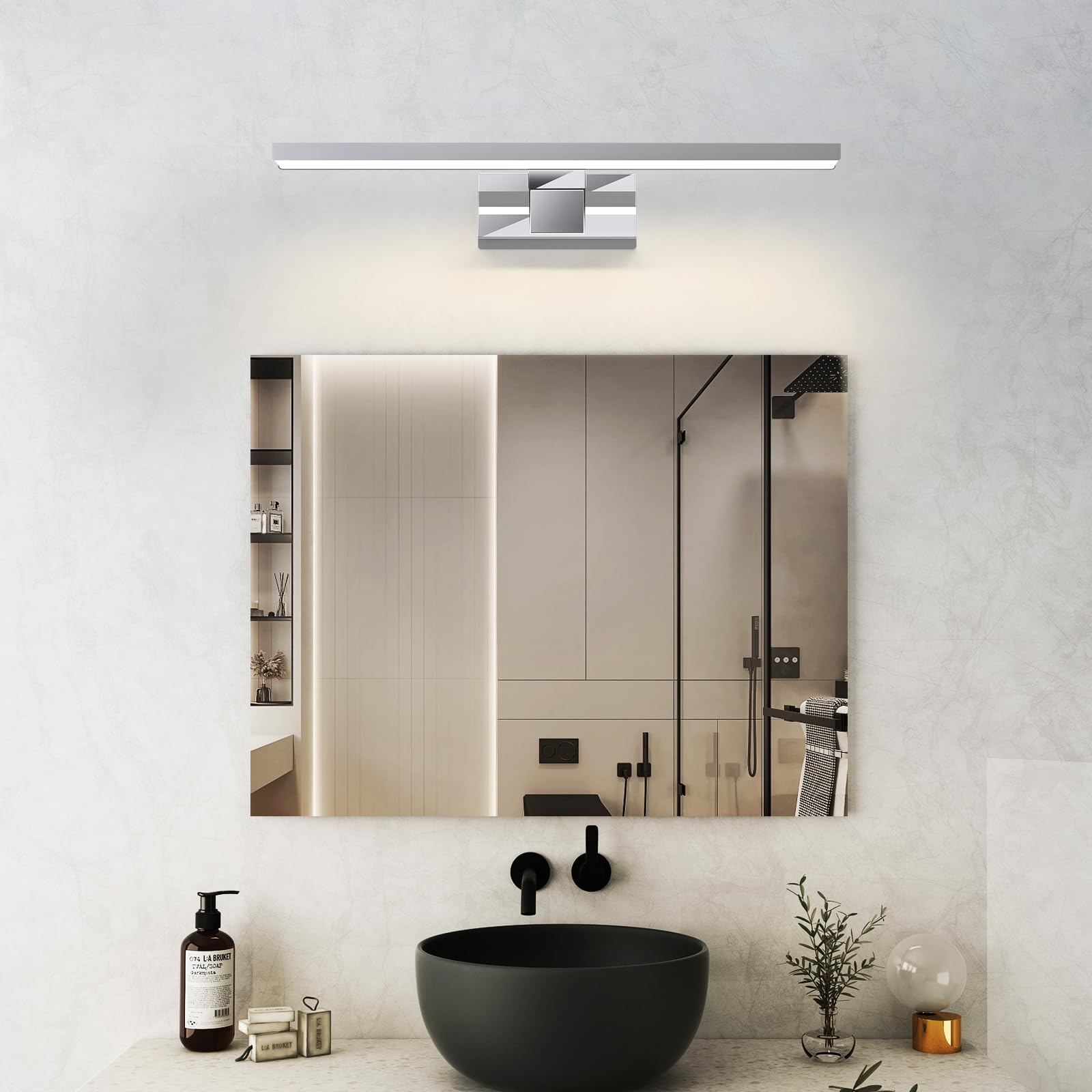 Homefire Luz de pared para espejo de baño LED - 8W, 40cm Cromo, impermeable IP44, neutro 4000K, moderna, para baño, sótano, cocina, armario de cromado