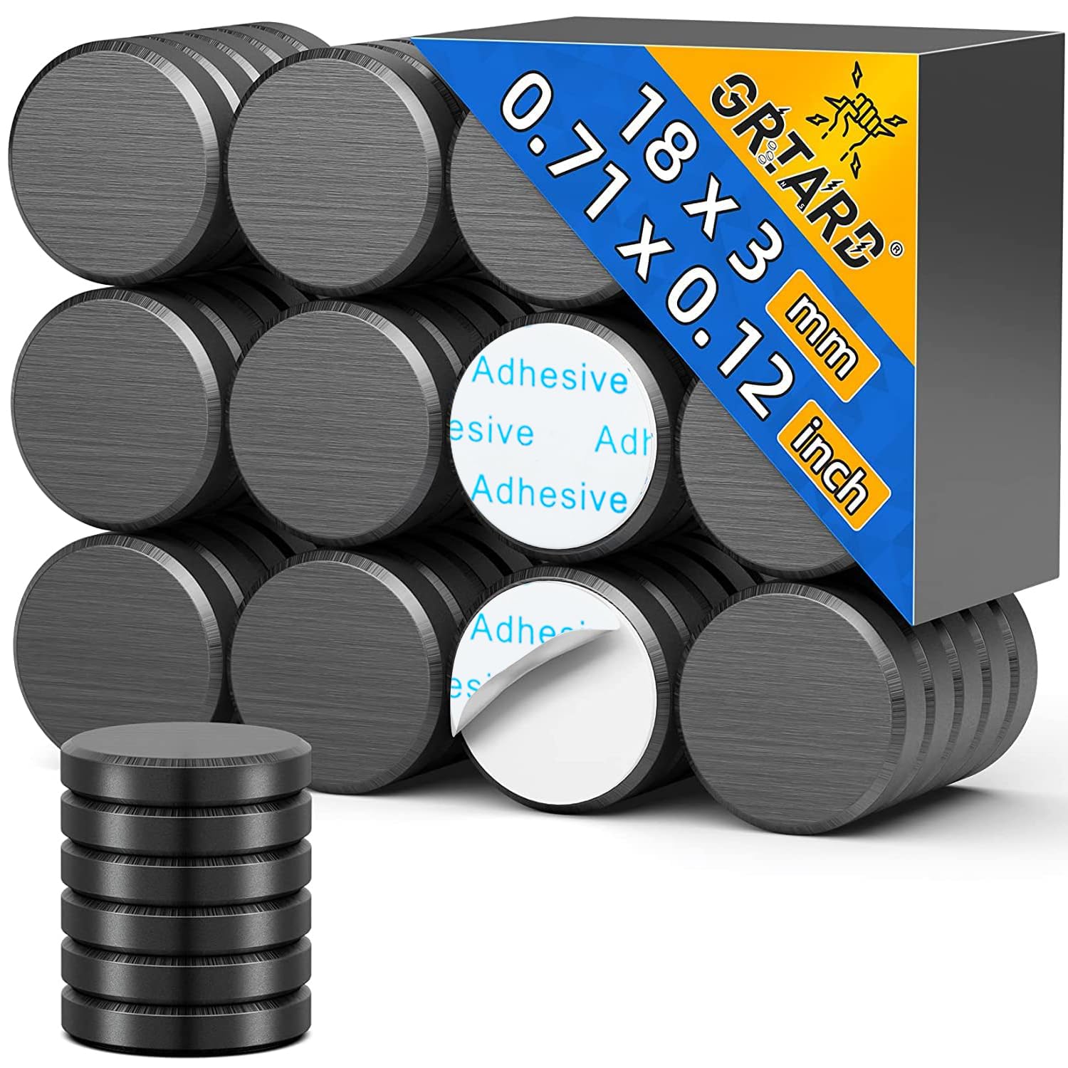 Grtard 20 Pack Ceramic Magnets for Crafts, Small Round Disc Crafts Magnets with Adhesive Backing, Flat Circle Ferrite Industrial Magnet for Craft, DIY, Science, Hobbies, Project, 0.71inch x 0.12inch