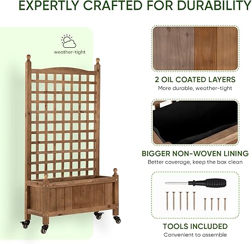 Miniatura 3 de Idzo Cama de jardín elevada con enrejado, maceta duradera con revestimiento de aceite con enrejado, jardines verticales de 50 pulgadas de altura al