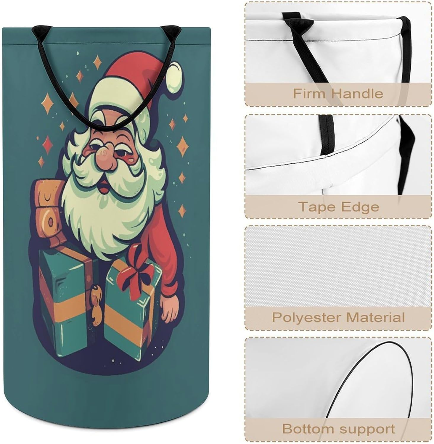 Large Laundry Basket Santa Claus Holding Box Printed Laundry Hamper Clothes Hamper Basket Storage Dirty With Handle For Use in Laundry Rooms Bedrooms Bathrooms Dormitories