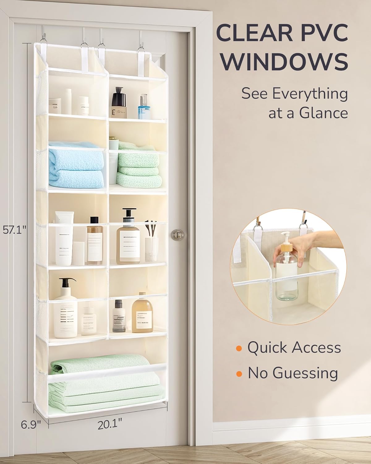 ULG Over the Door Organizer, 5-Tier Extra Large Hanging Storage with 10 Mesh Pockets, 100 lbs Capacity, Heavy Duty Door Organizer for Closet, Bedroom, Nursery Storage, Beige - Image 2