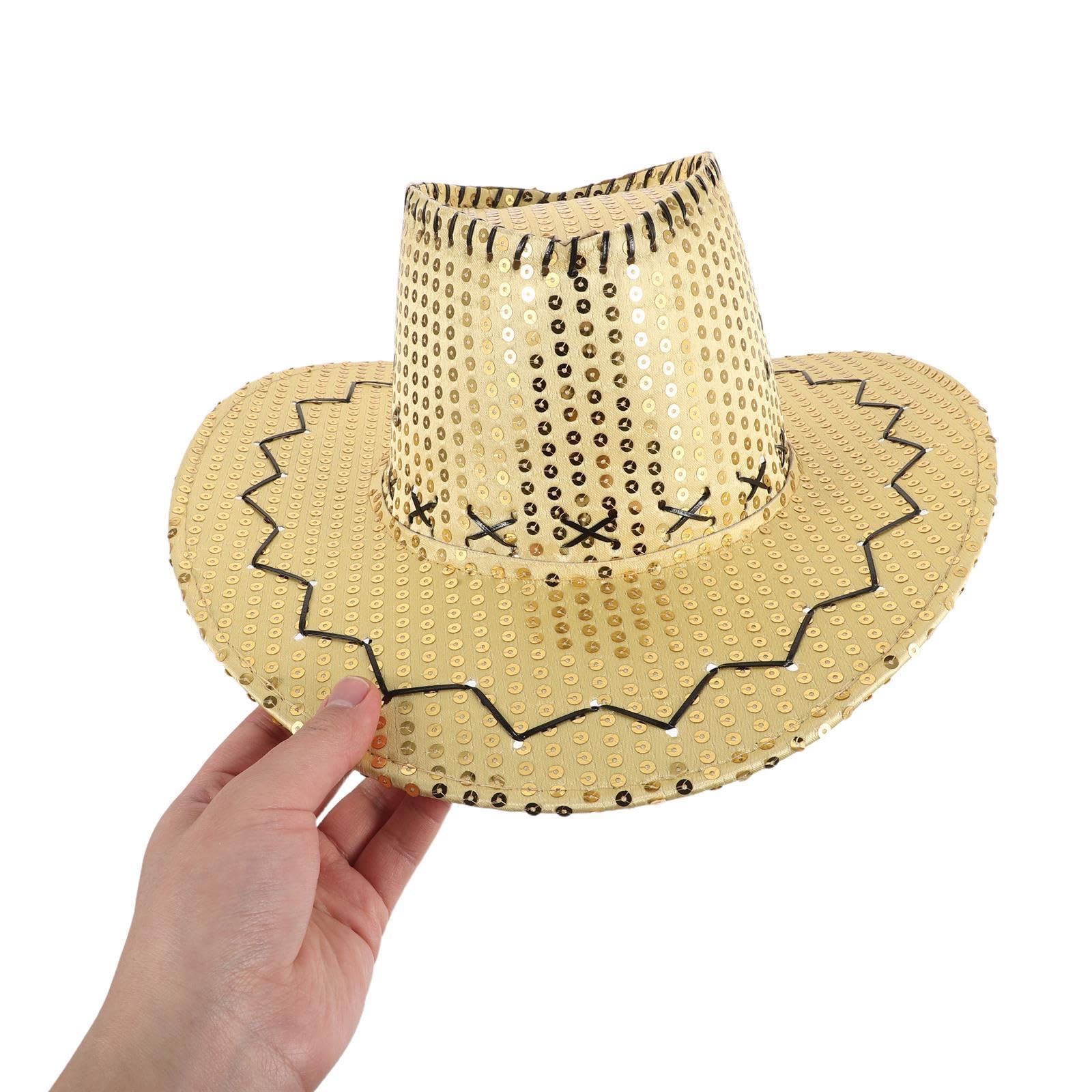 PACKOVE 5 Piezas Sombrero Vaquero para Mujer con Lentejuelas y ala Ancha, Tejido Cómodo y Plástico Resistente, Adecuado para Eventos al Aire Libre y Festivales de Fiesta