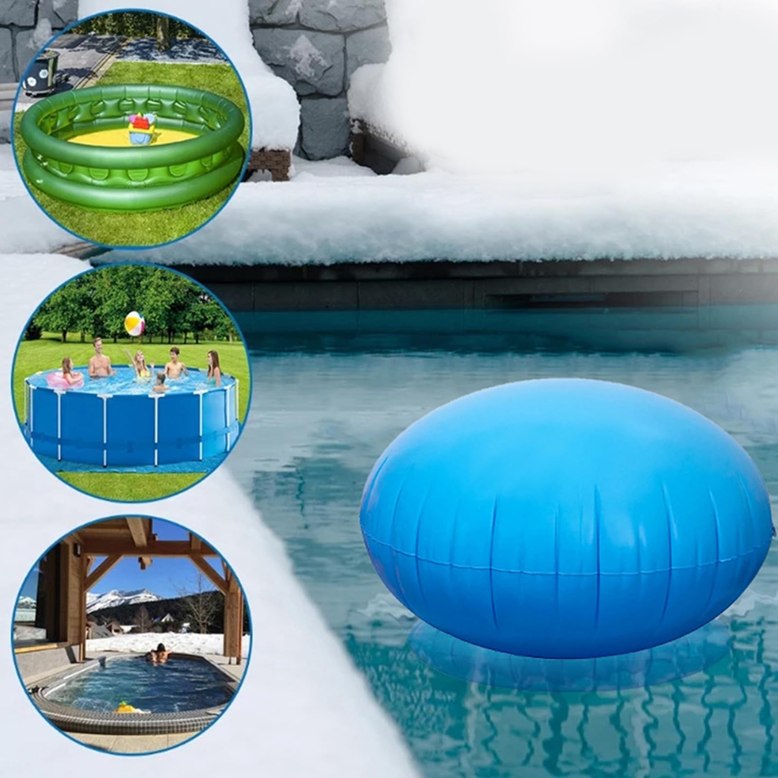 Poolkissen Winter 150x150cm, Luftkissen Rund zur Pool Überwinterung Kissen groß, Poolpolster Winterkissen mit Sicherheitsventil und Seile, Luftkissen Pool Winter bis -25°C