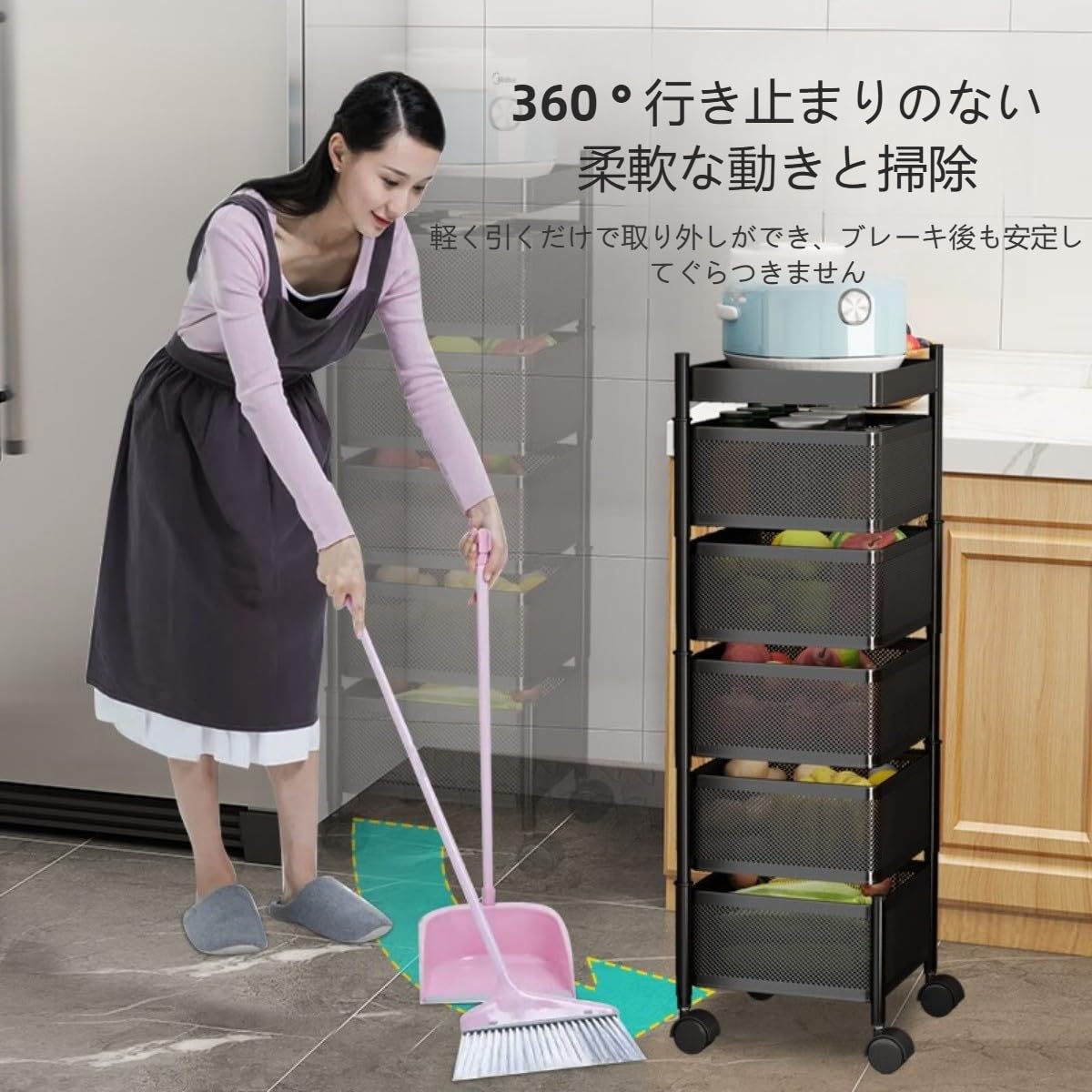 Amazon.co.jp: キッチンワゴン 収納カート 鉄製 キャスター付き 4段 天