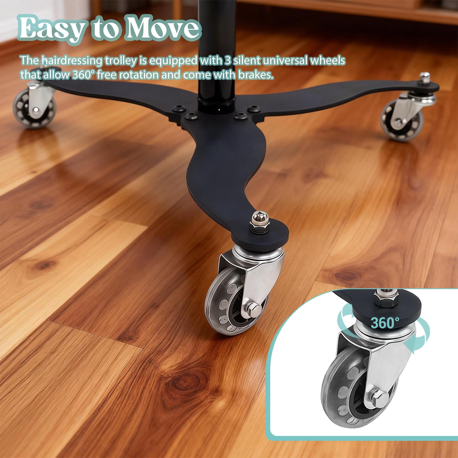 Bandeja de salón con ruedas con soporte, bandeja de servicio de salón ajustable en altura, de acero inoxidable, carrito de salón de peluquería, carrito de peluquería, estación de trabajo de tatuajes