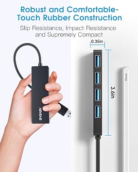 BYEASY USB Hub, Multiple USB 3.0 Hub, USBA Splitter for Laptop with Type C Power Port, Extender for Mouse, Keyboard, Flash Drive, U Disk, Printer Compatible with A Port Laptop, PC, Desktop and More