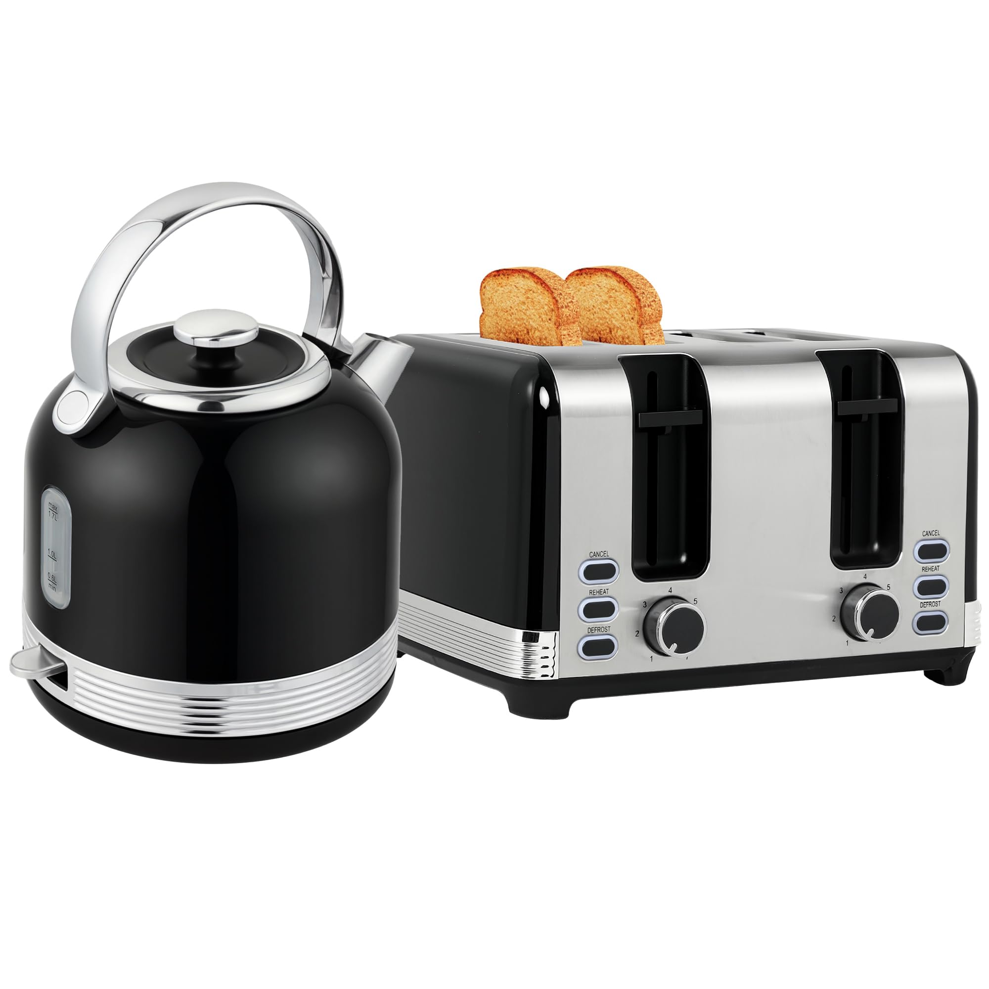 HOMCOM Stainless Steel Kettle and Toaster Set 1.7L 3000W Black