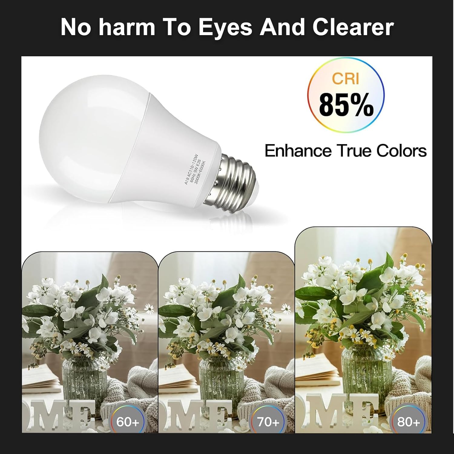 Dimmable A19 LED Bulb with Remote Control,800LM 9W Bright Led Light Bulbs,3000-6000K Adjustable Color Temperature Lamp Bulb with E26 Base,Timing,Memory Function,LED Light for Bedroom Livingroom Lamp